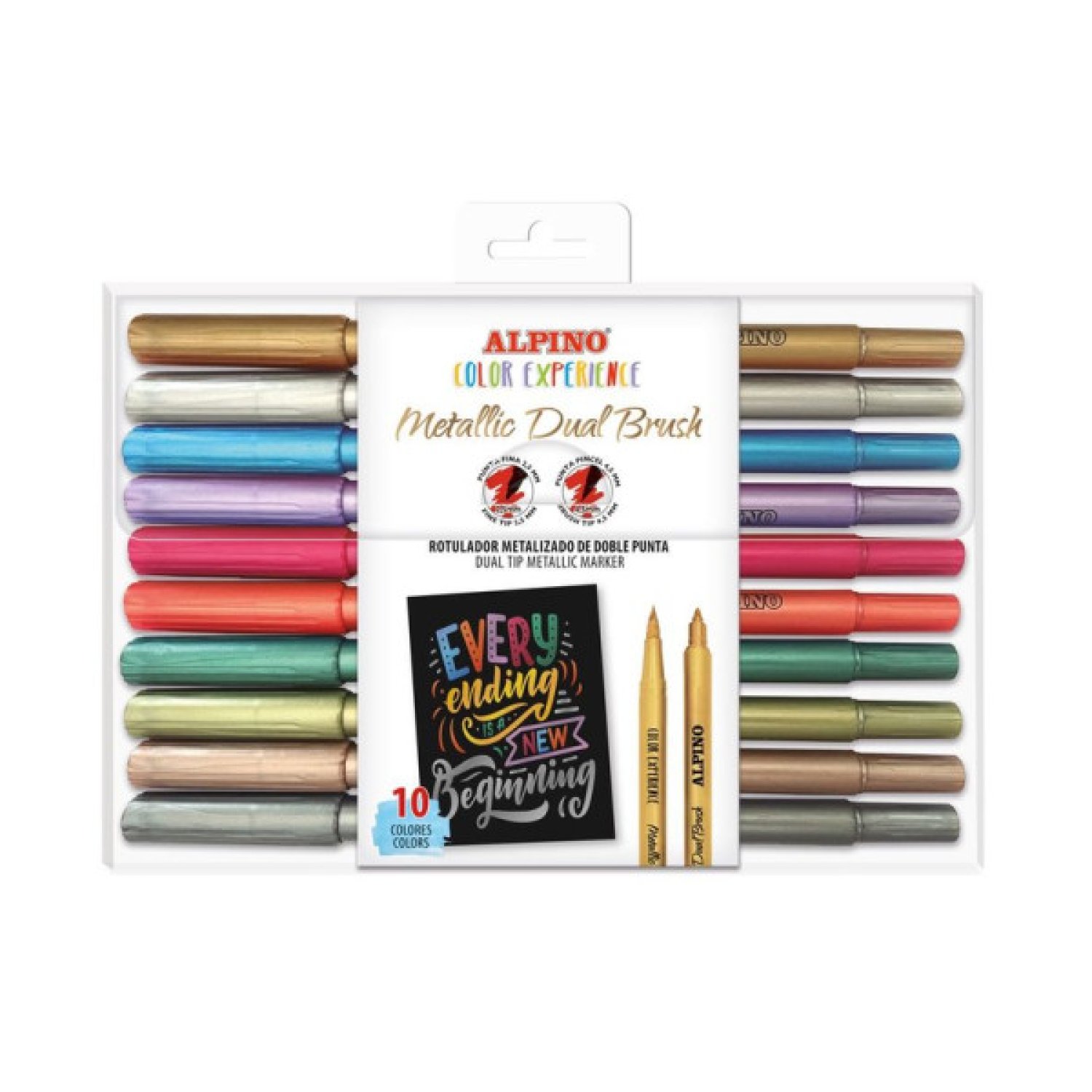 Alpino · Rotuladores Metallic Dual Brush · Lettering · Set 10 Colores