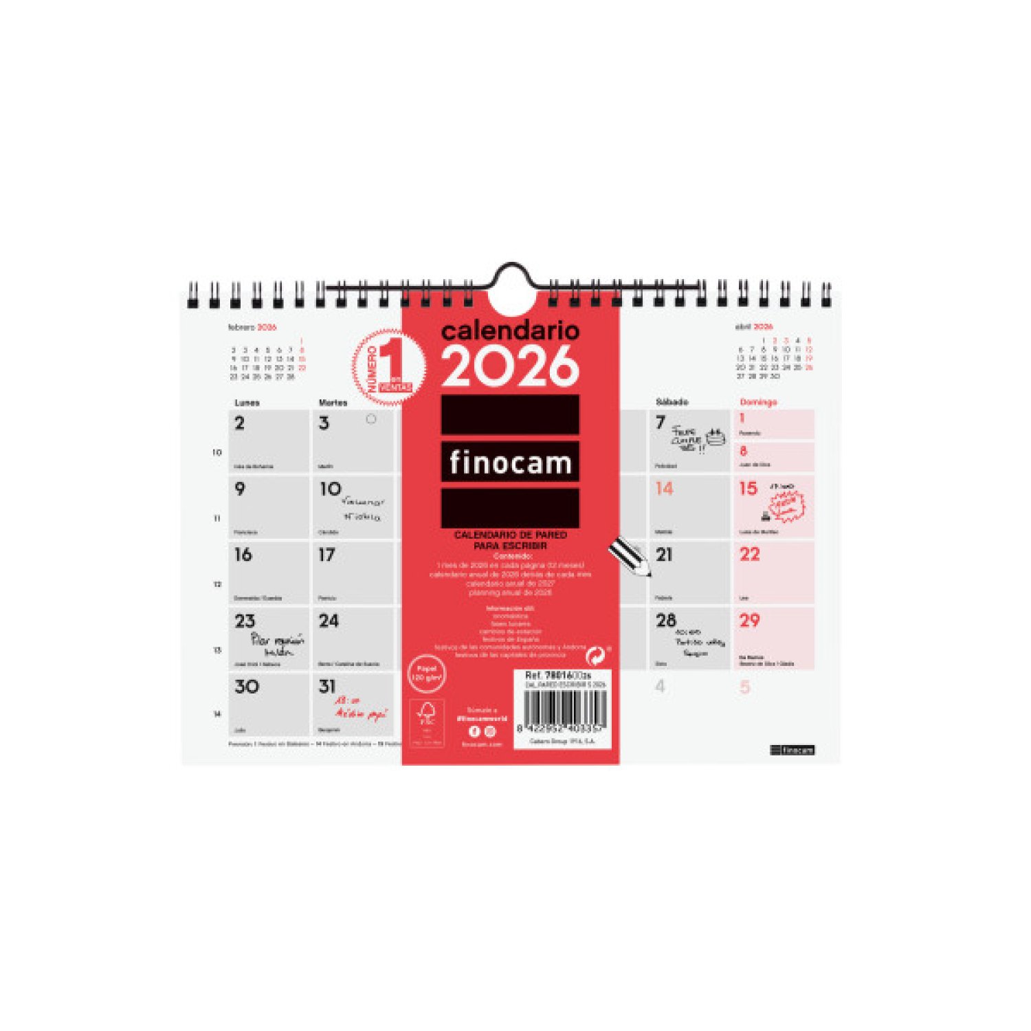 Finocam · Calendario Pared 2026 · 210x150mm · Escribir · Neutro