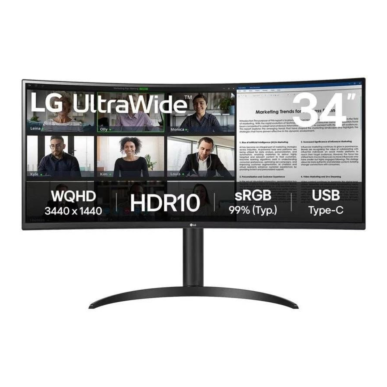 Monitor Profesional Ultrapanorámico Curvo LG 34WR55QK-B 34"/ WQHD/ Regulable en altura/ Negro
