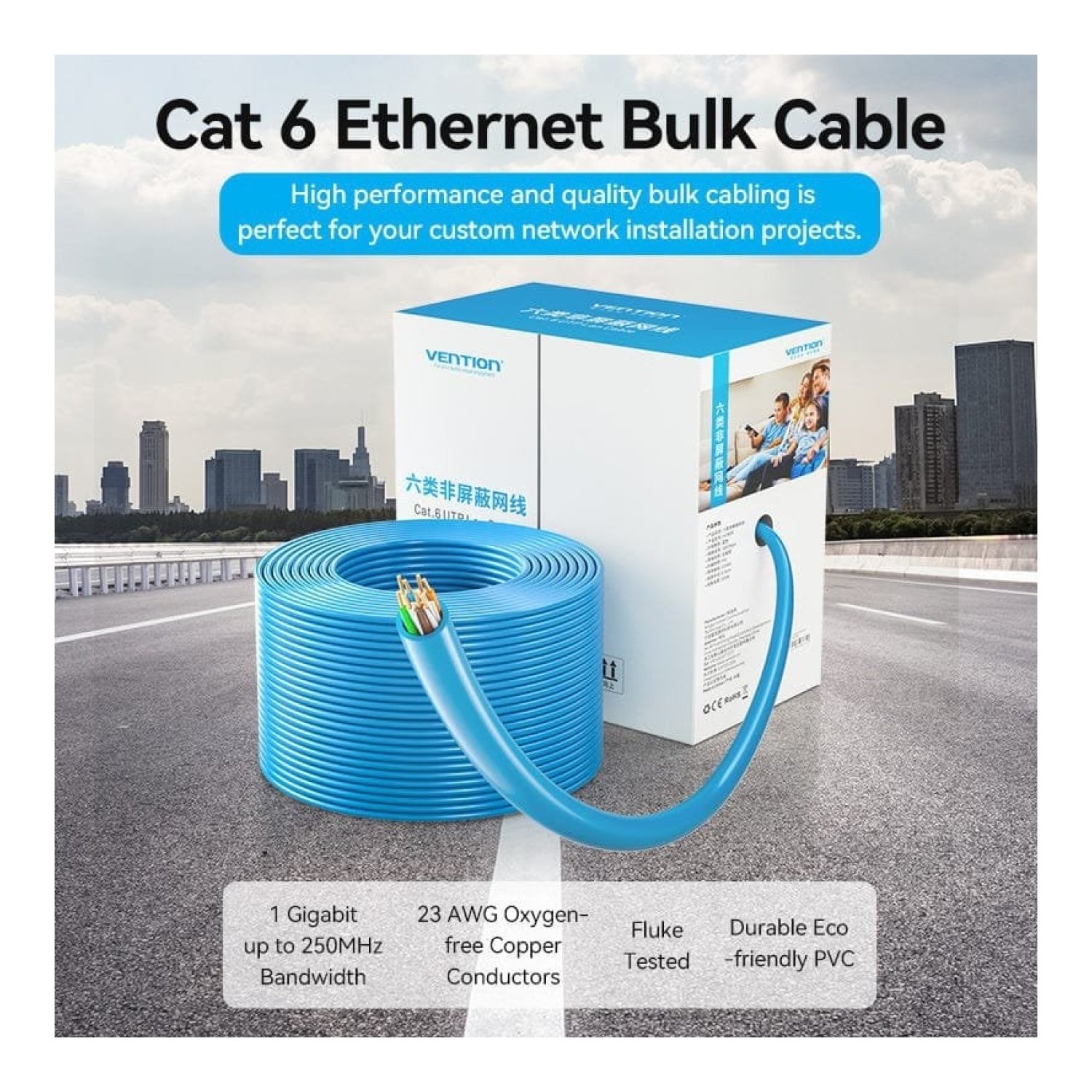 Bobina de Cable RJ45 UTP Vention IHBL305 Cat.6/ 305m/ Azul
