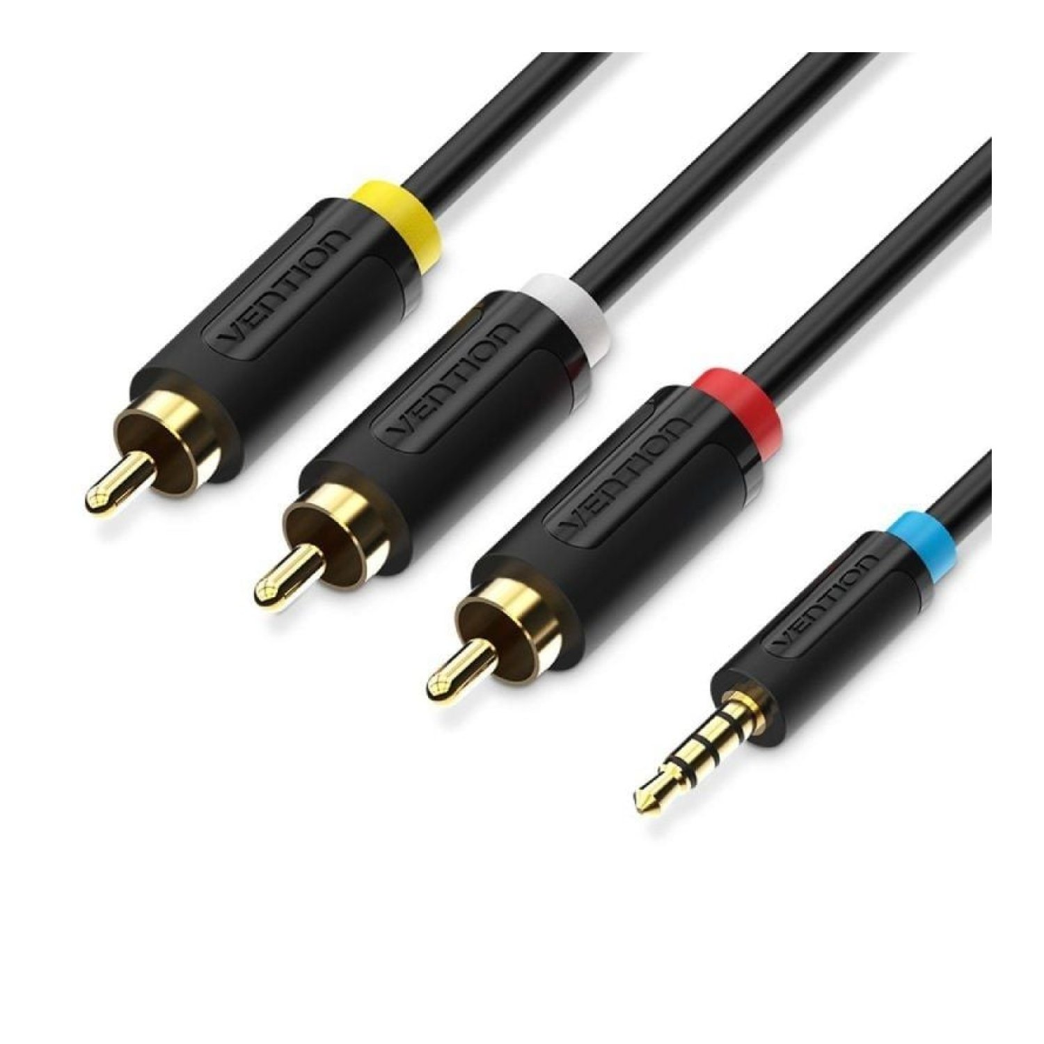 Vention · Cable Estéreo Jack 3.5 a 3x RCA · 1,5m · Negro