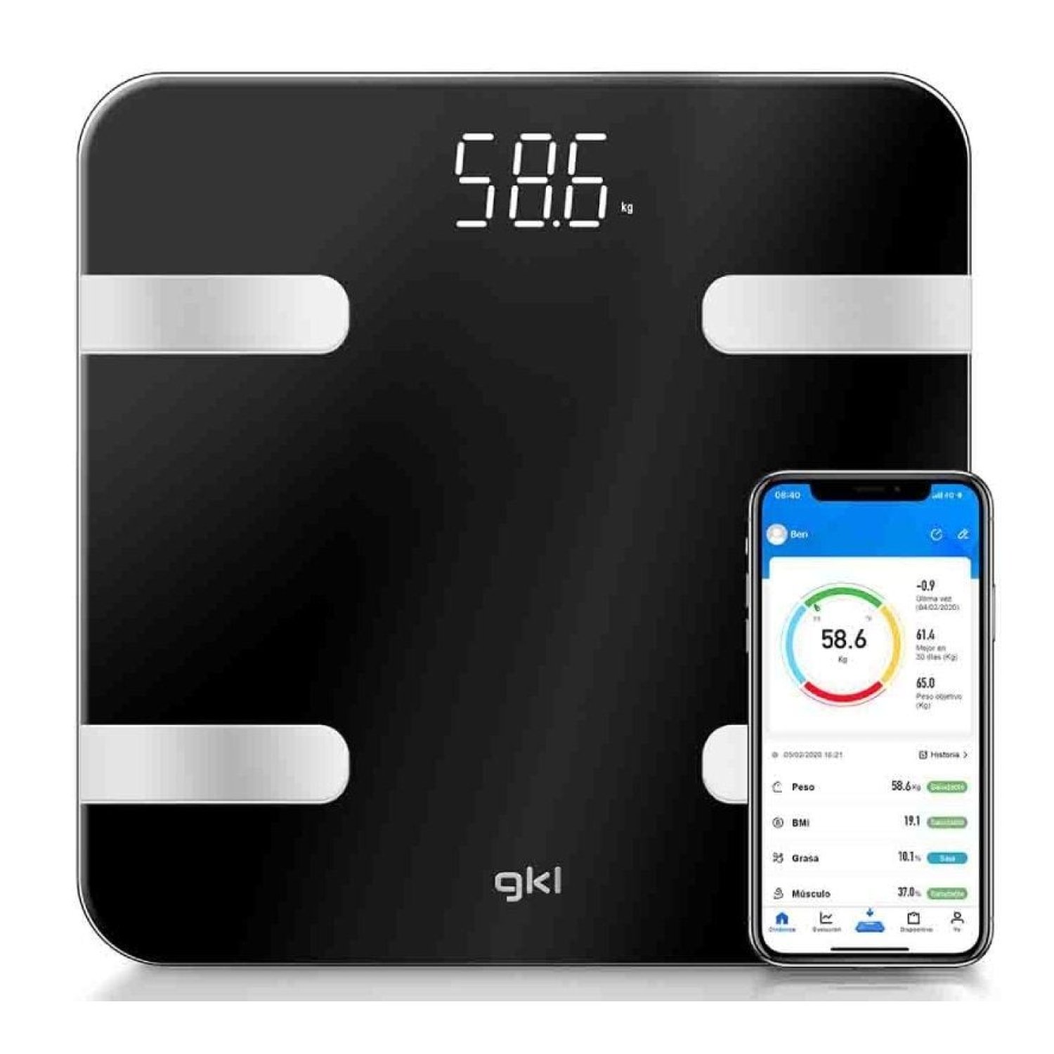 GKL Fitblue 300 · Báscula de Baño Digital · Hasta 180kg · Color Negro