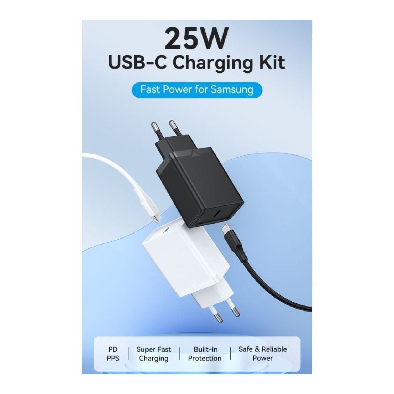Vention Cargador de Pared · 1 USB-C + 2 Cables · 25W