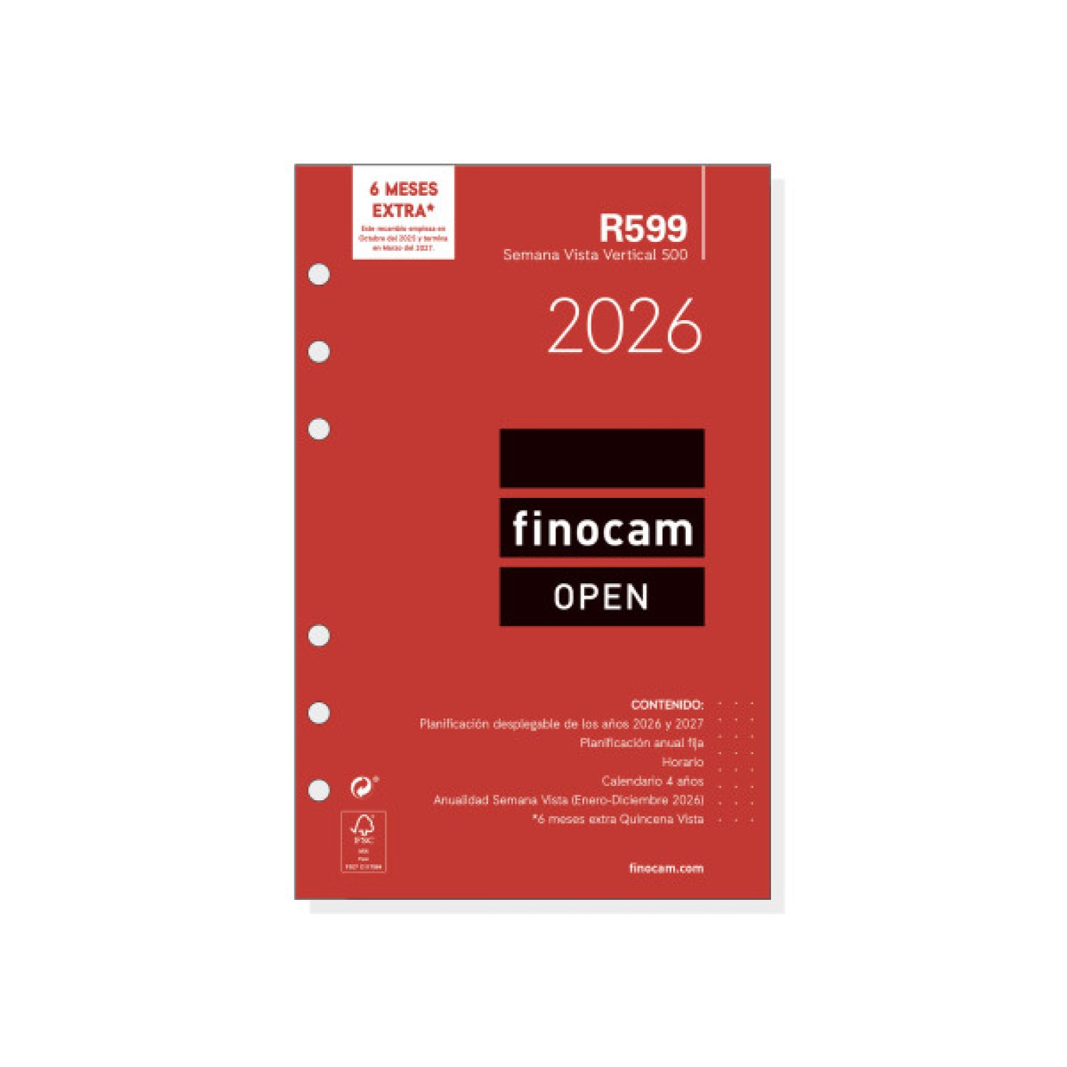 Finocam Open 500 · Recambio Anual 2026 · 117x181mm · Semana Vista Vertical