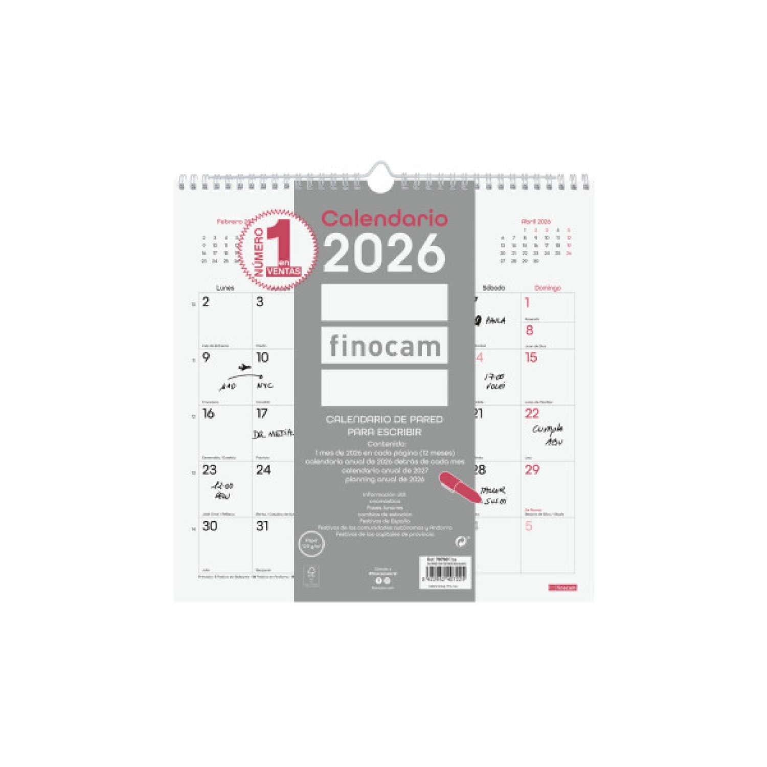 Finocam · Calendario Pared 2026 · 30x30cm · Escribible · Diseño Trendy Chic Blanco