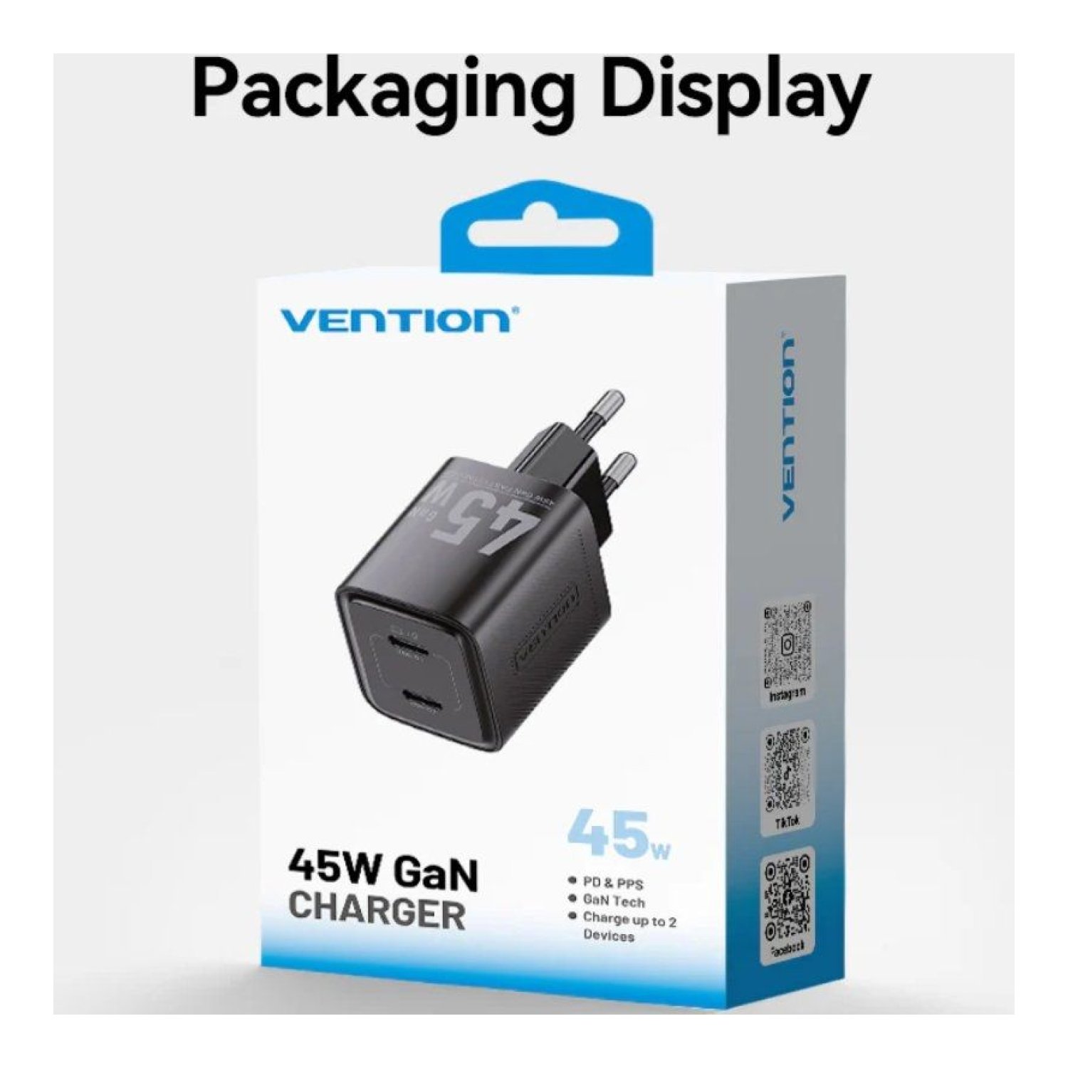 Cargador de Pared GaN Vention FEFW0-EU/ 2xUSB Tipo-C/ 45W