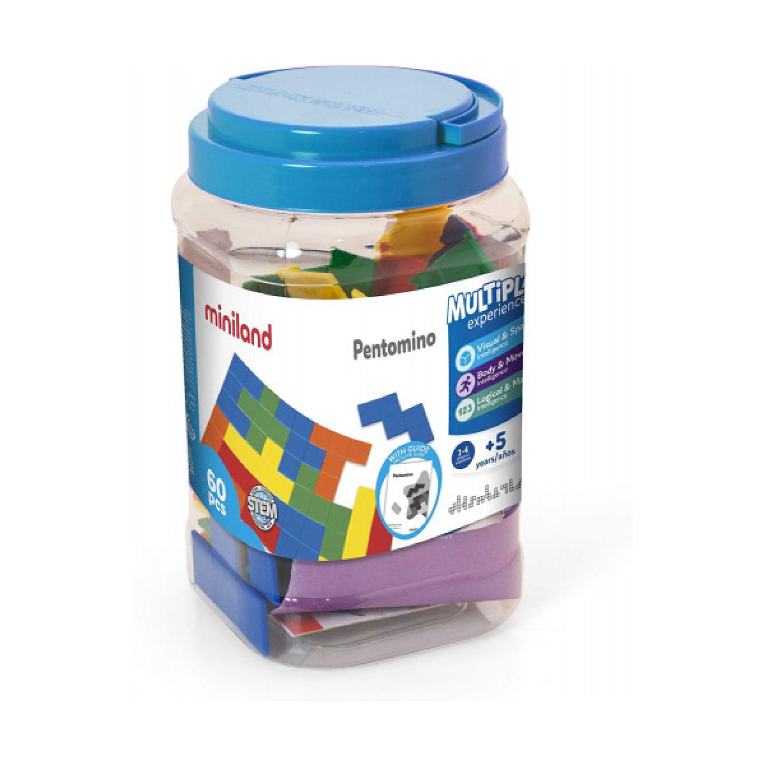 Miniland · Juego Didáctico Pentominós Coloridos · 12 Piezas · Desarrollo Lógica