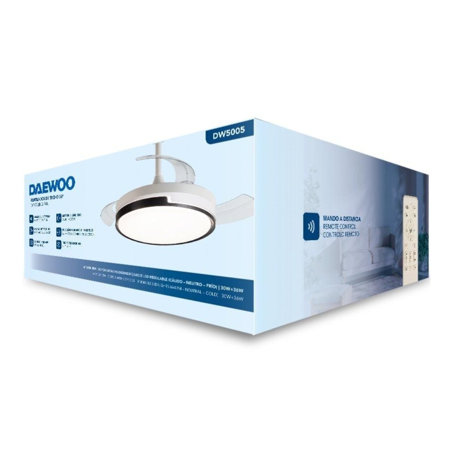 Ventilador de Techo Daewoo DW5005/ 30W/ 3 Aspas/ 6 Velocidades