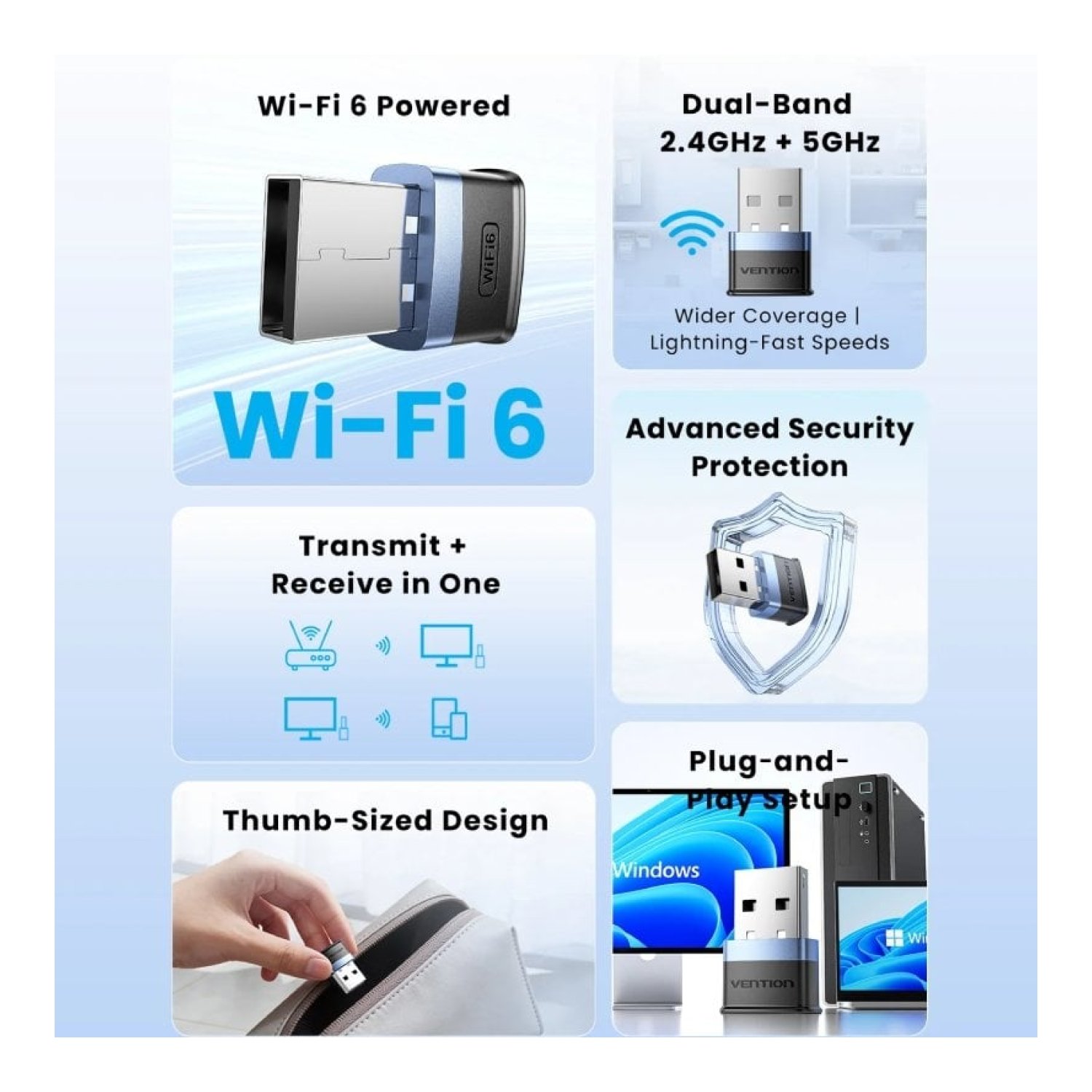 Adaptador USB - WiFi Vention KDEB0/ 900Mbps