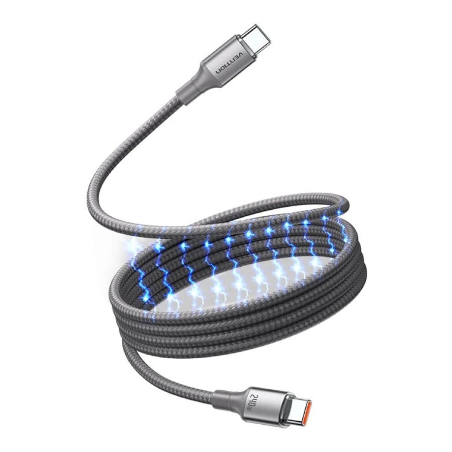 Cable Magnético USB 2.0 Tipo-C 5A Vention TSAJG/ USB Tipo-C Macho - USB Tipo-C Macho/ Hasta 240W/ 480Mbps/ 1.5m/ Titanio