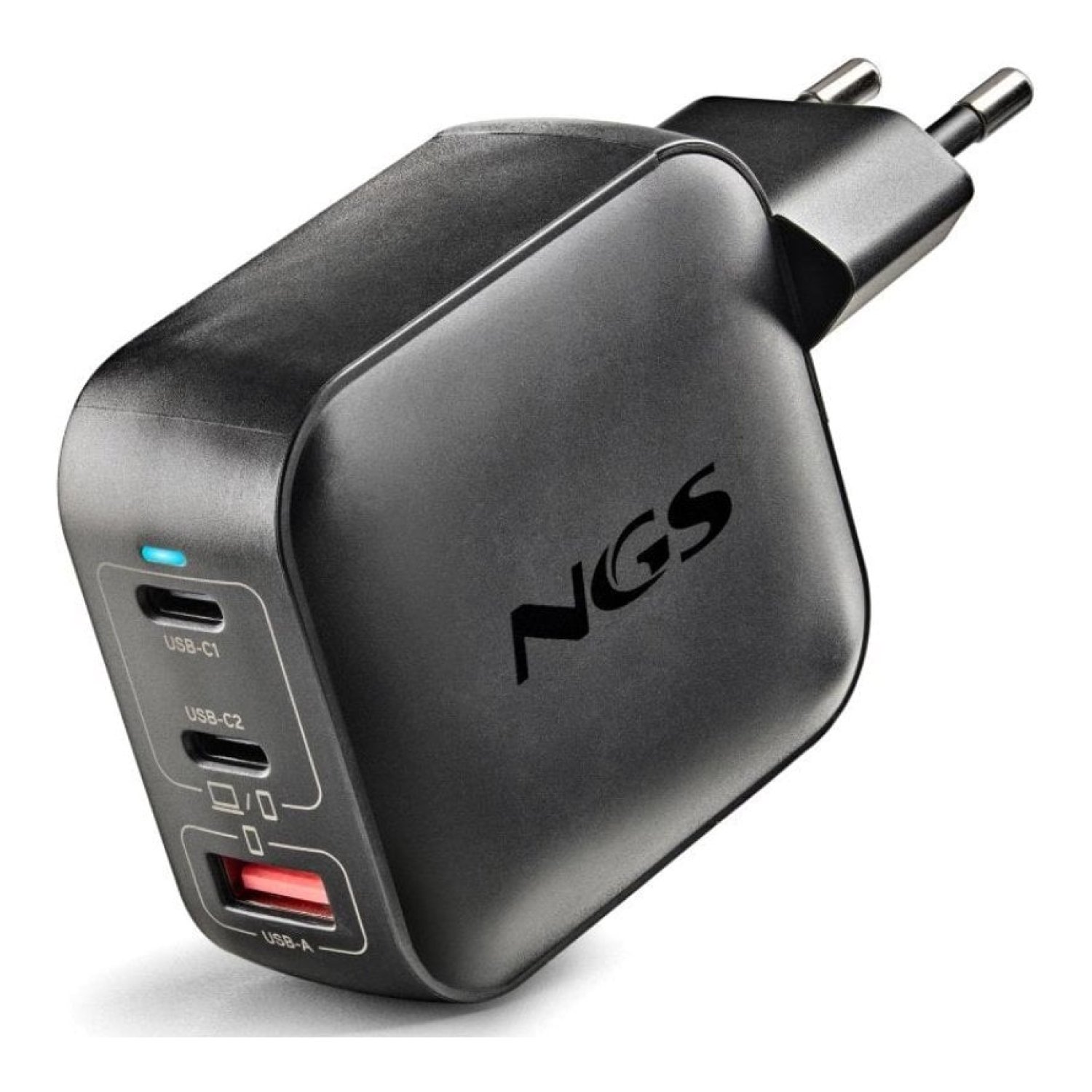 NGS BUD100WTINY · Cargador GaN 100W · 2xUSB-C + 1xUSB
