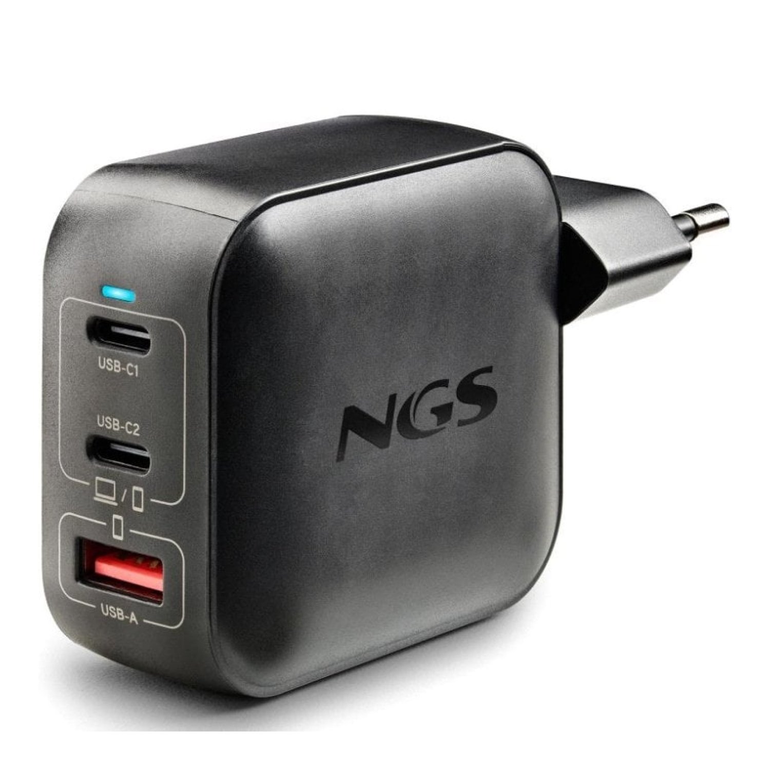 NGS BUD100WTINY · Cargador GaN 100W · 2xUSB-C + 1xUSB
