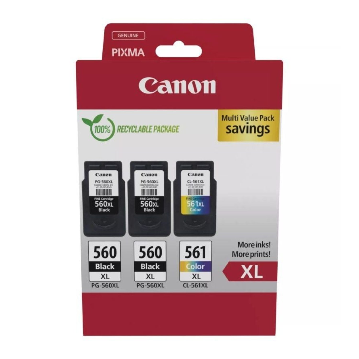 Canon PG-560XL + CL-561XL · Cartucho Tinta · Multipack Alta Capacidad · 2x Negro + Tricolor