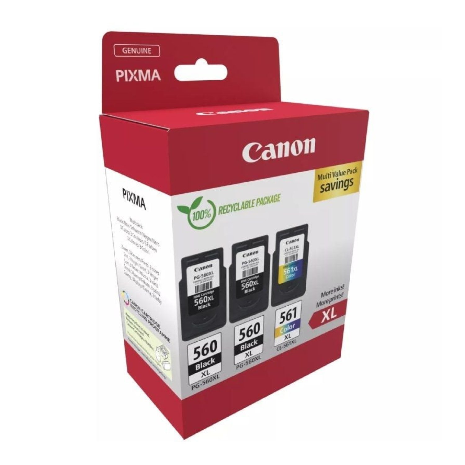 Canon PG-560XL + CL-561XL · Cartucho Tinta · Multipack Alta Capacidad · 2x Negro + Tricolor