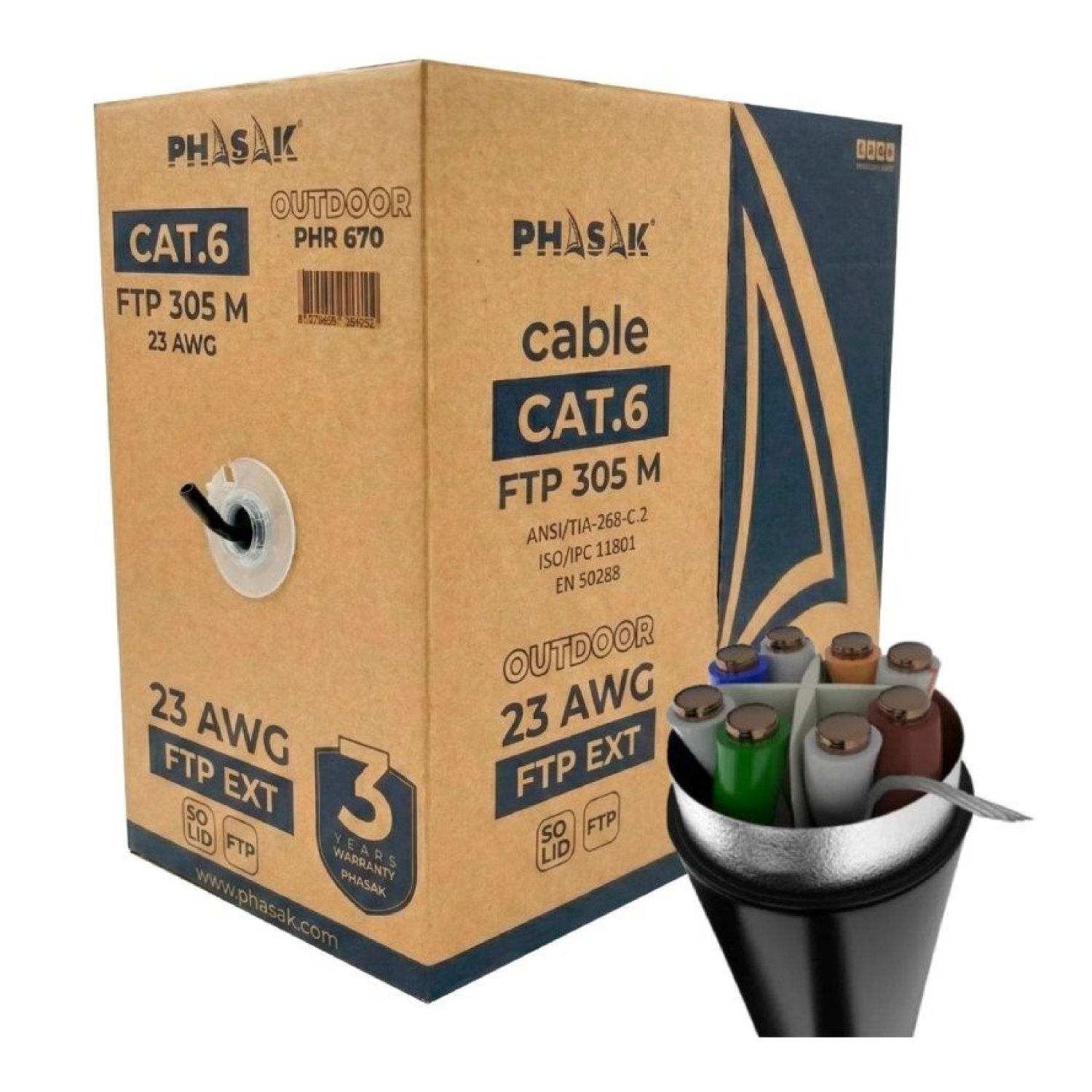 Phasak PHR 670 · Cable RJ45 FTP Cat.6 · 305m · Gris Oscuro