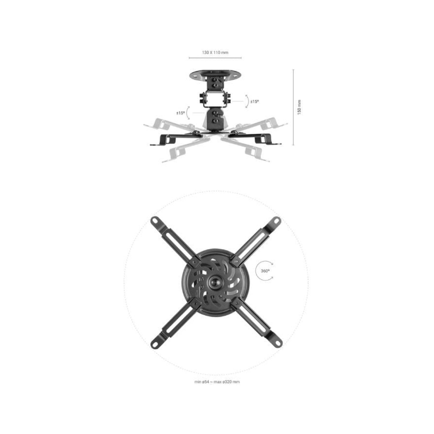 Aisens CP03TSR-127 · Soporte Techo/Pared Proyector · Giratorio e Inclinable · Hasta 13,5kg
