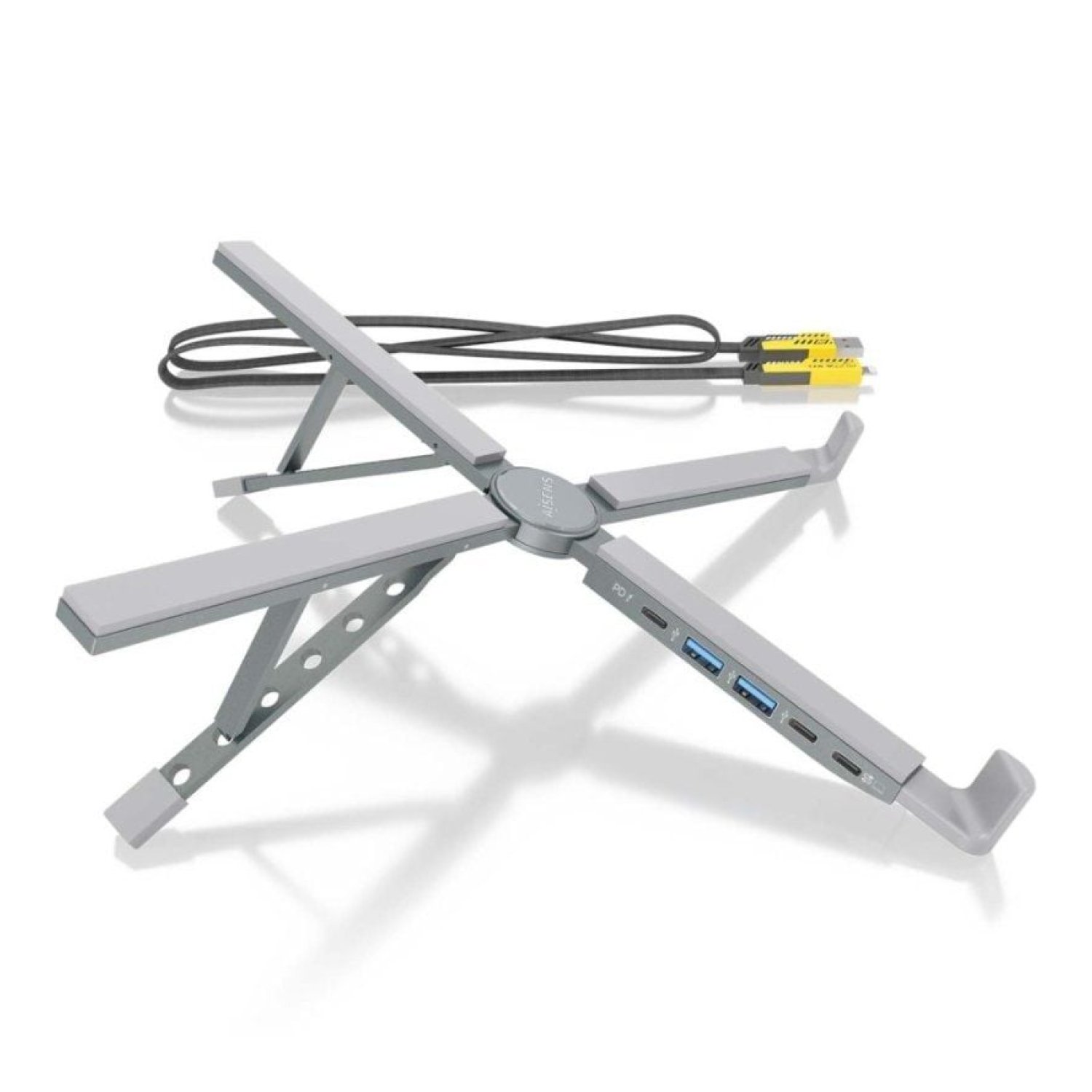 Aisens Docking USB Tipo-C · Soporte de Mesa · 2xUSB + 1xUSB-C PD · Gris