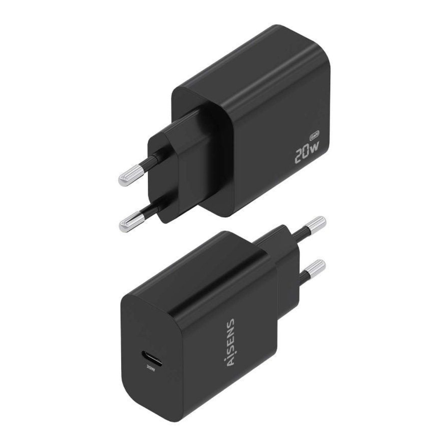 Cargador de Pared GaN Aisens A110-0939/ 1xUSB Tipo-C/ 20W/ Negro