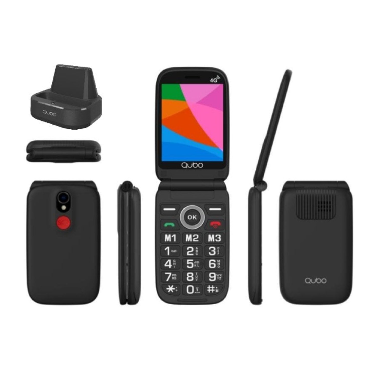 Teléfono Móvil Qubo X-340CB 4G para Personas Mayores/ Negro