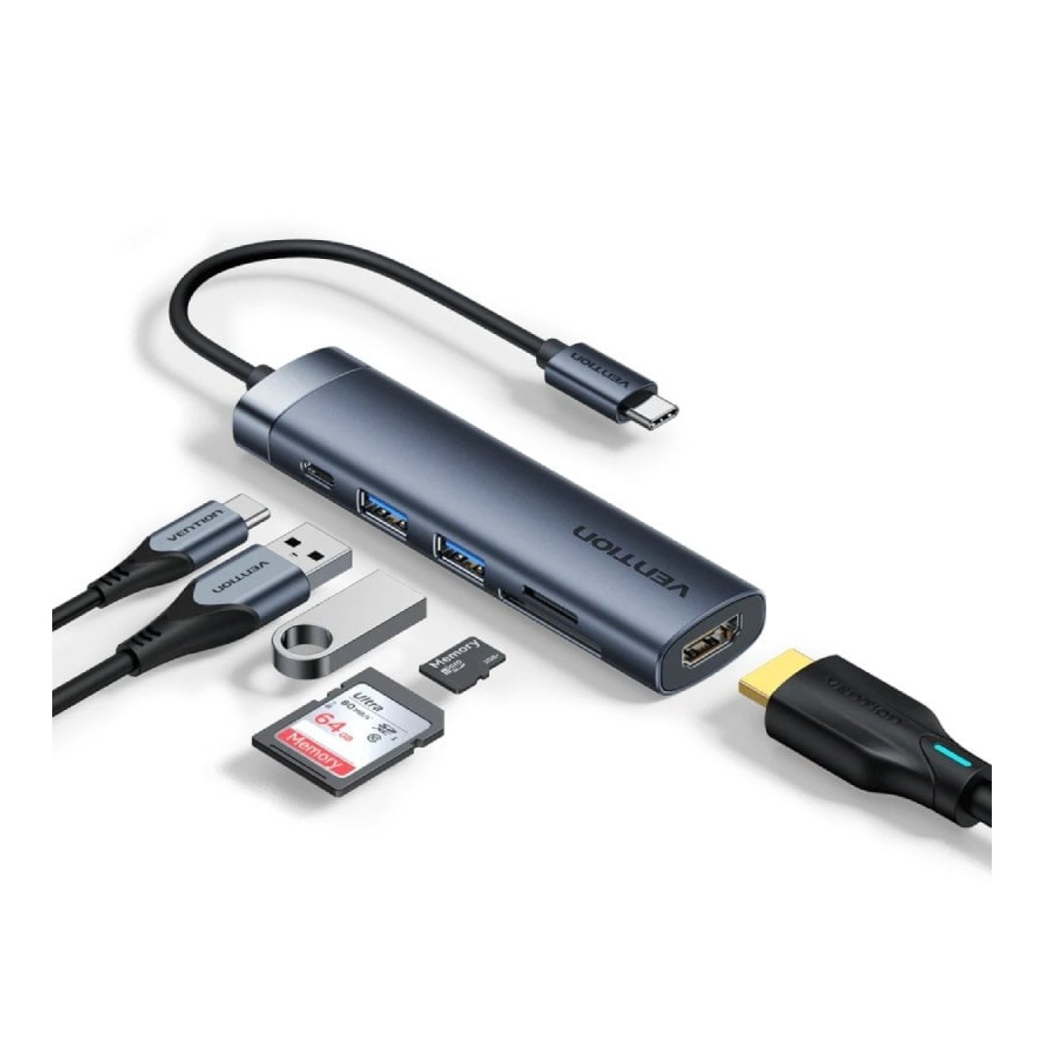 Docking USB Tipo-C Vention THJHB/ 1xHDMI 4K/ 2xUSB/ 1xUSB Tipo-C PD/ Gris
