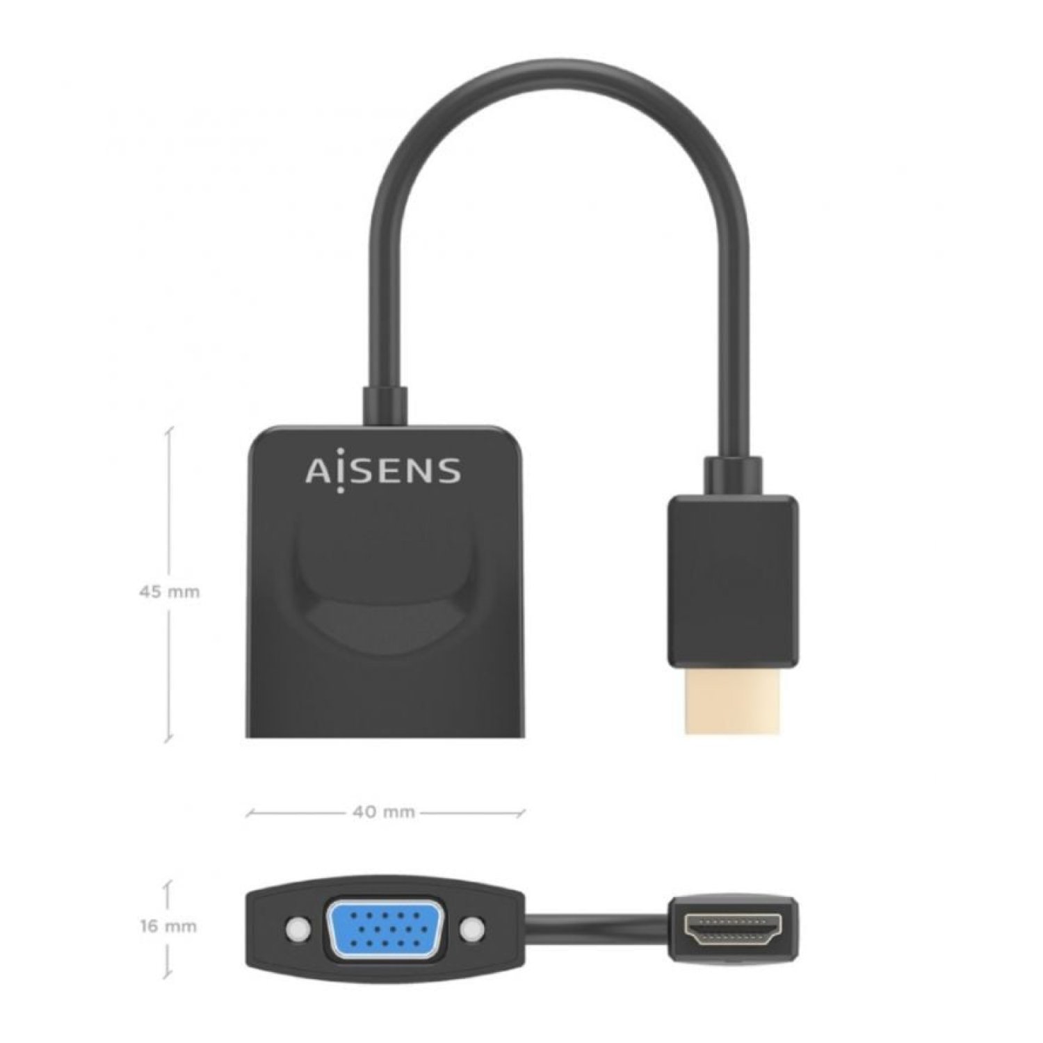 Conversor Aisens A122-0947/ HDMI Macho - SVGA Hembra/ 15cm/ Negro