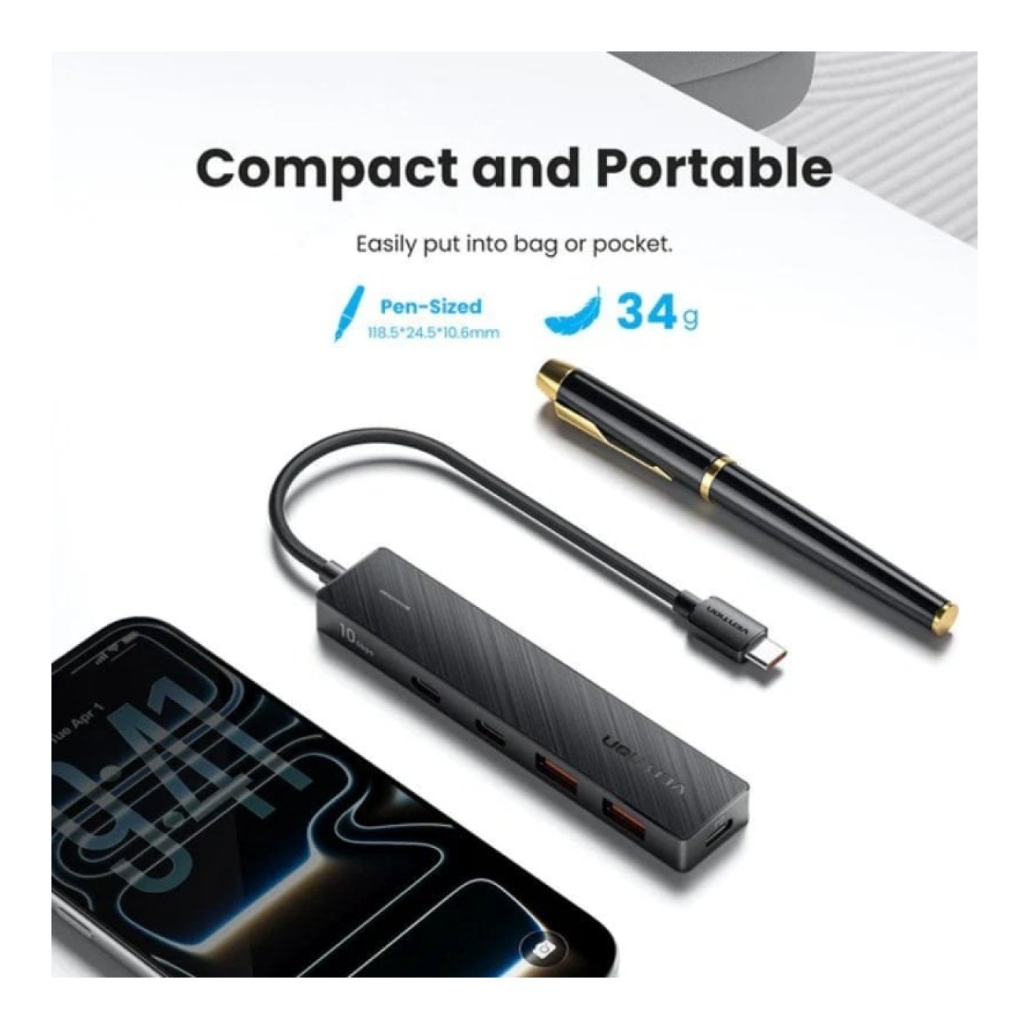 Hub USB Tipo-C 3.2 Vention CKDBB/ 2xUSB/ 2xUSB Tipo-C/ 1xUSB Tipo-C PD