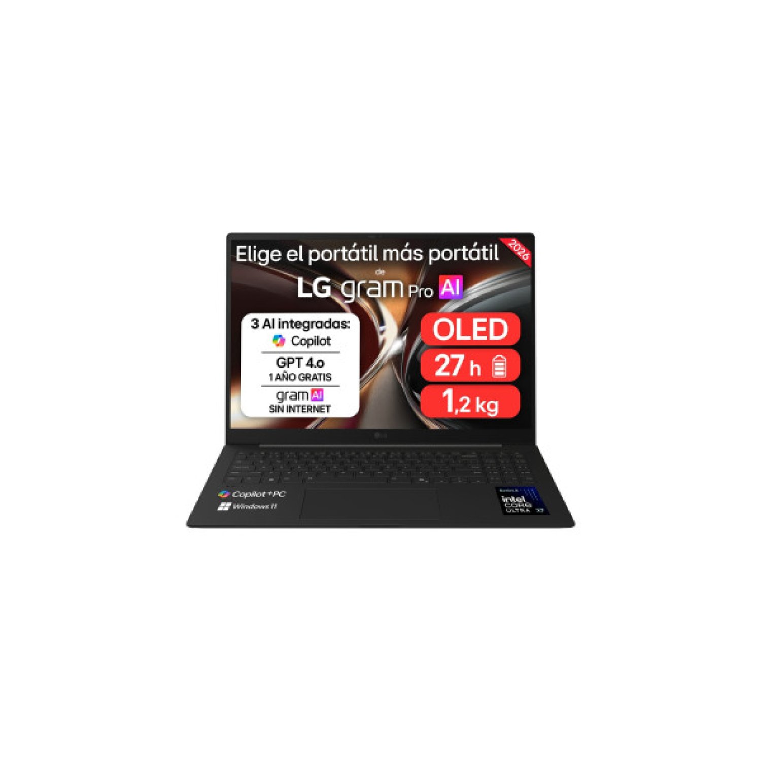 LG PORTÁTIL 16" GRAM PRO 16Z90U-K, COPILOT+ PC, WINDOWS 11 HOME, INTEL CORE ULTRA 7, 32 GB RAM, 512 GB SSD, PANTALLA OLED, LIGERO, AI, NEGRO