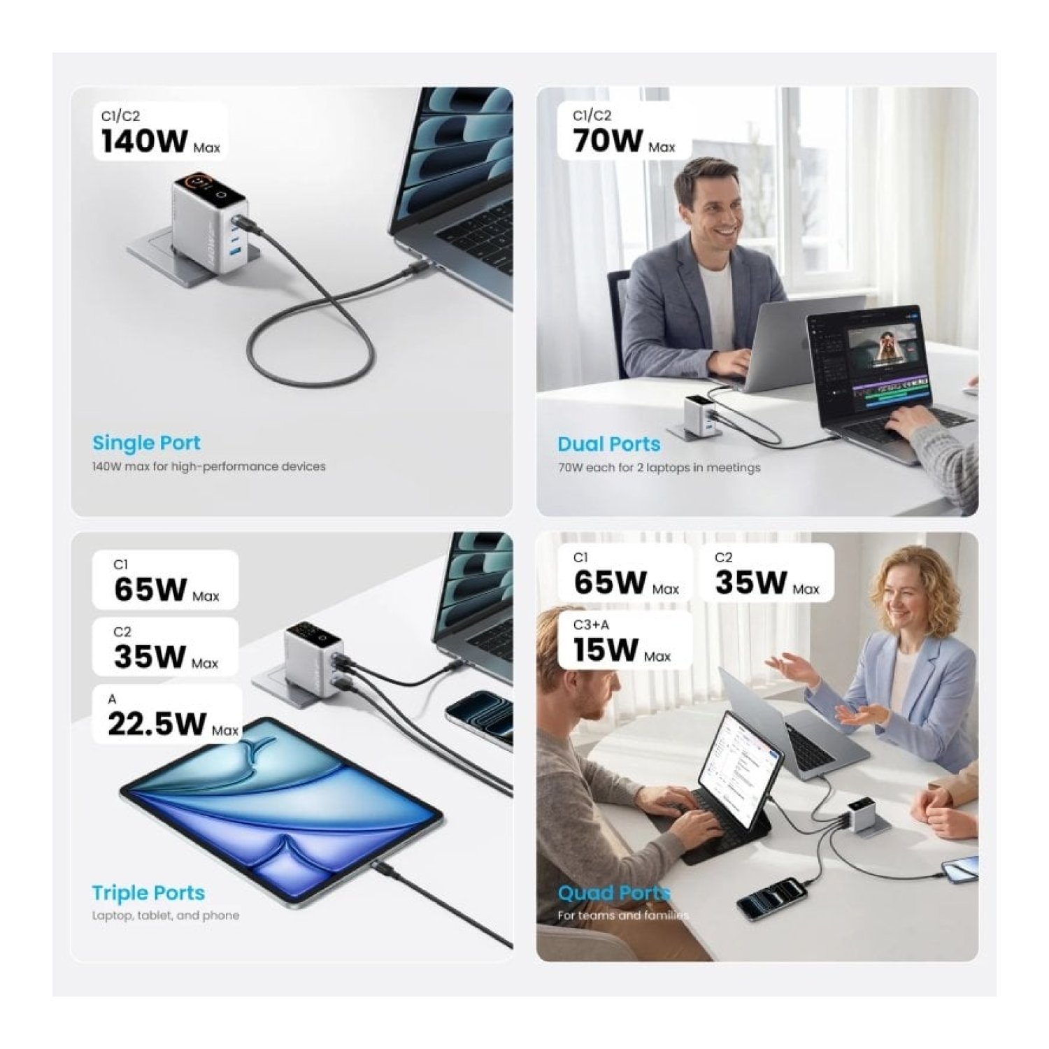Cargador de Pared GaN Vention TZ-FCOH0-EU/ 3xUSB Tipo-C + Cable USB Tipo-C/ 1xUSB/ 140W