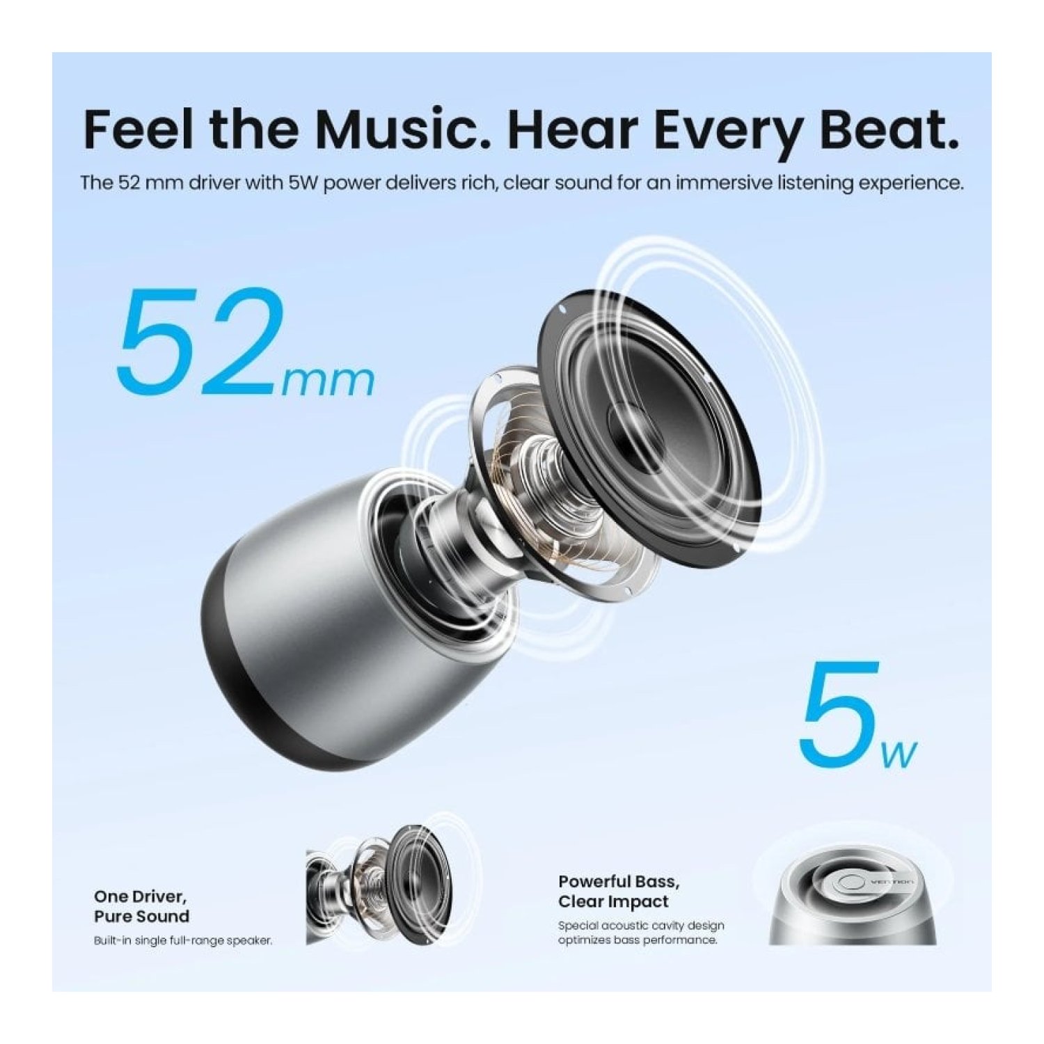 Altavoz con Bluetooth Vention Omni O11 NDCI0/ 5W/ 1.0/ Plata
