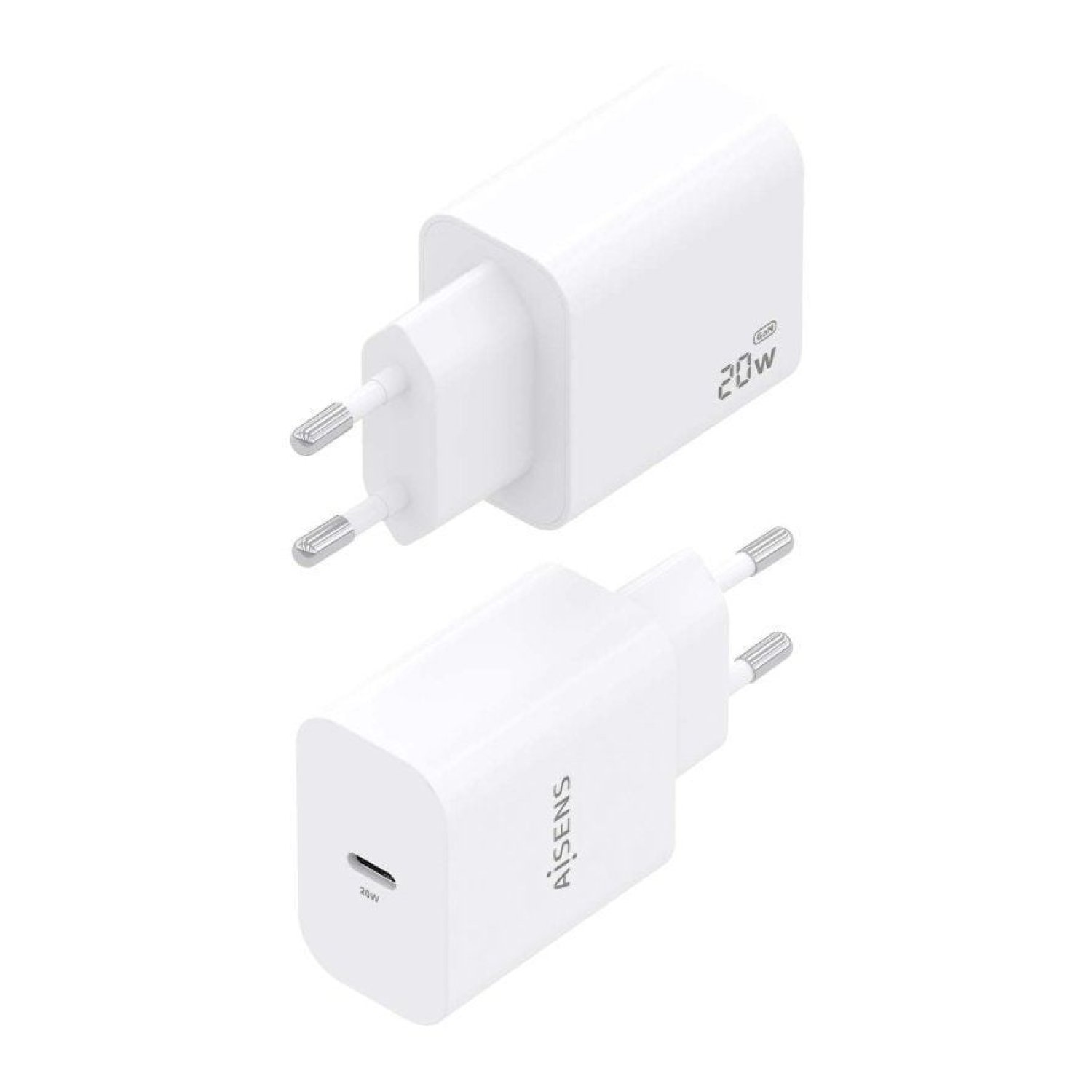 Cargador de Pared GaN Aisens A110-0938/ 1xUSB Tipo-C/ 20W/ Blanco