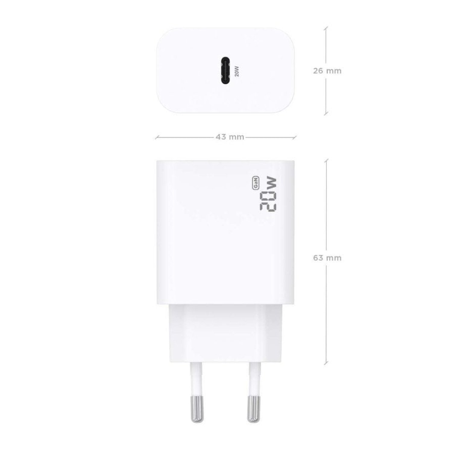 Cargador de Pared GaN Aisens A110-0938/ 1xUSB Tipo-C/ 20W/ Blanco