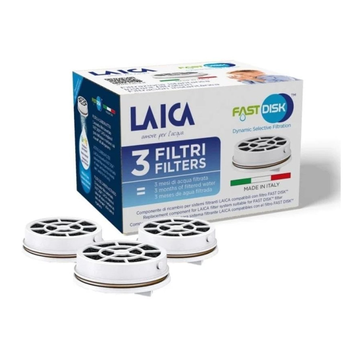Filtro de Carbón FAST DISK Laica FD03A/ Pack de 3 Unidades/ Compatibilidad Flown go