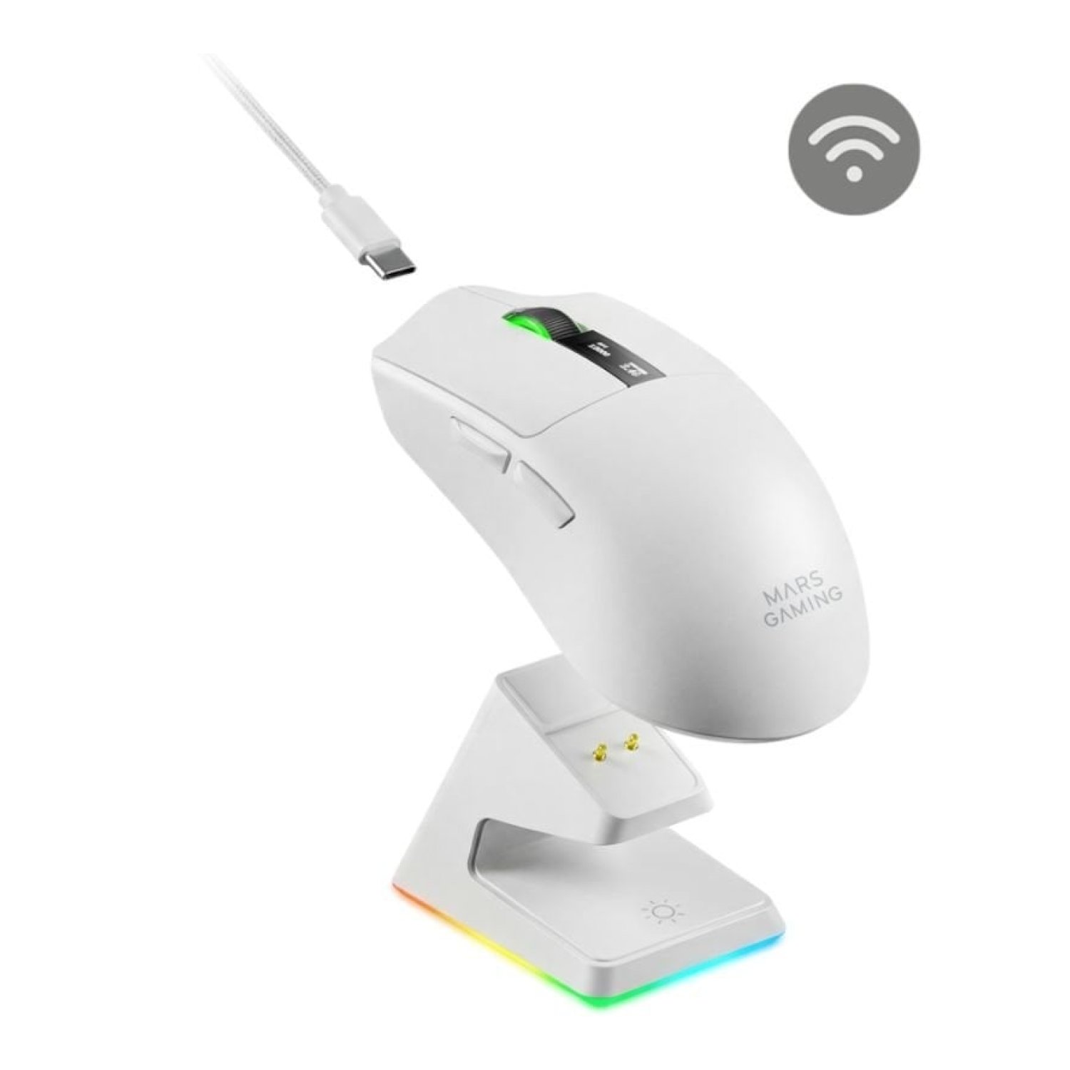 Ratón Gaming Inalámbrico Mars Gaming MMW-Elite/ Batería Recargable/ Hasta 20000 DPI/ Blanco
