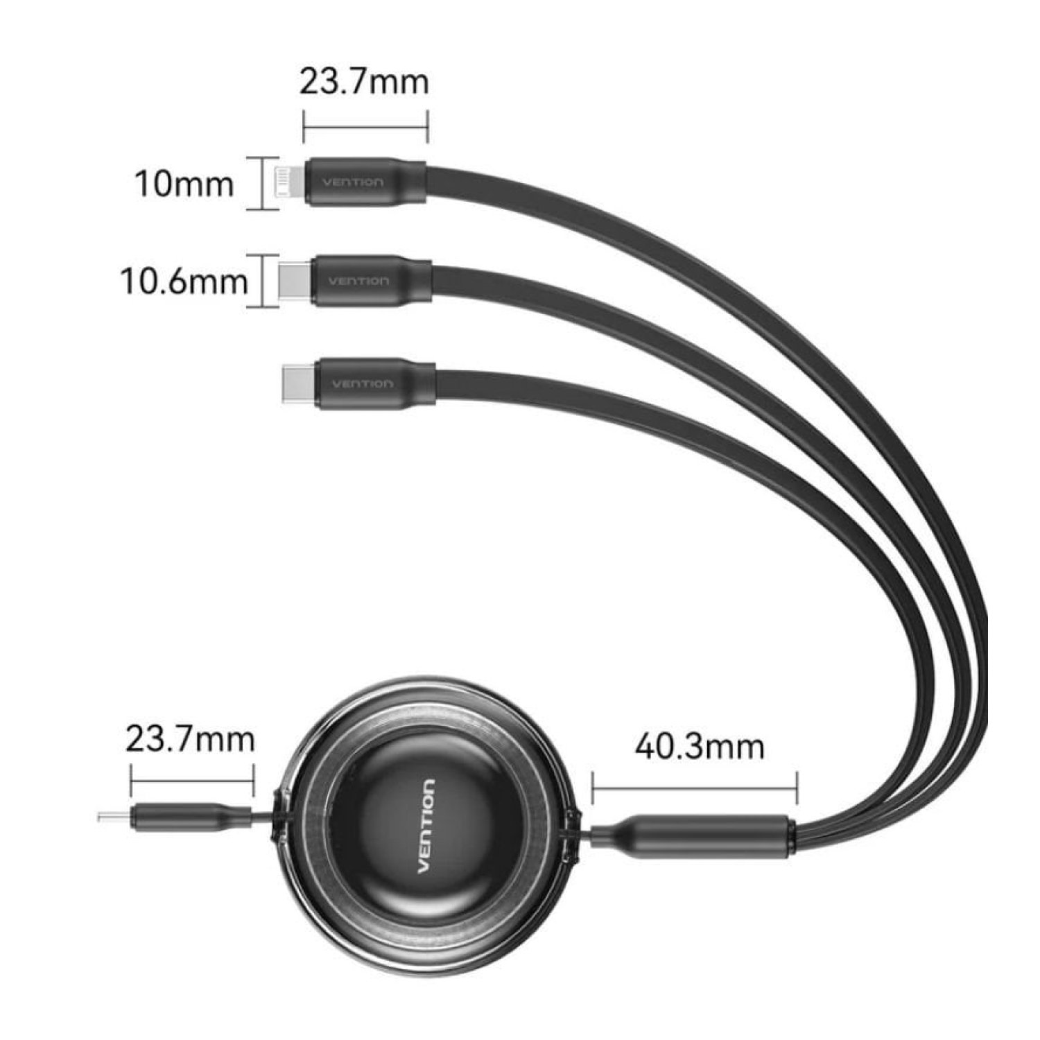 Cable USB Tipo-C 2.0 5A Vention TRKBBE/ USB Tipo-C Macho - 3x USB Tipo-C Macho/ Hasta 100W/ 480Mbps/ 1.1m/ Negro