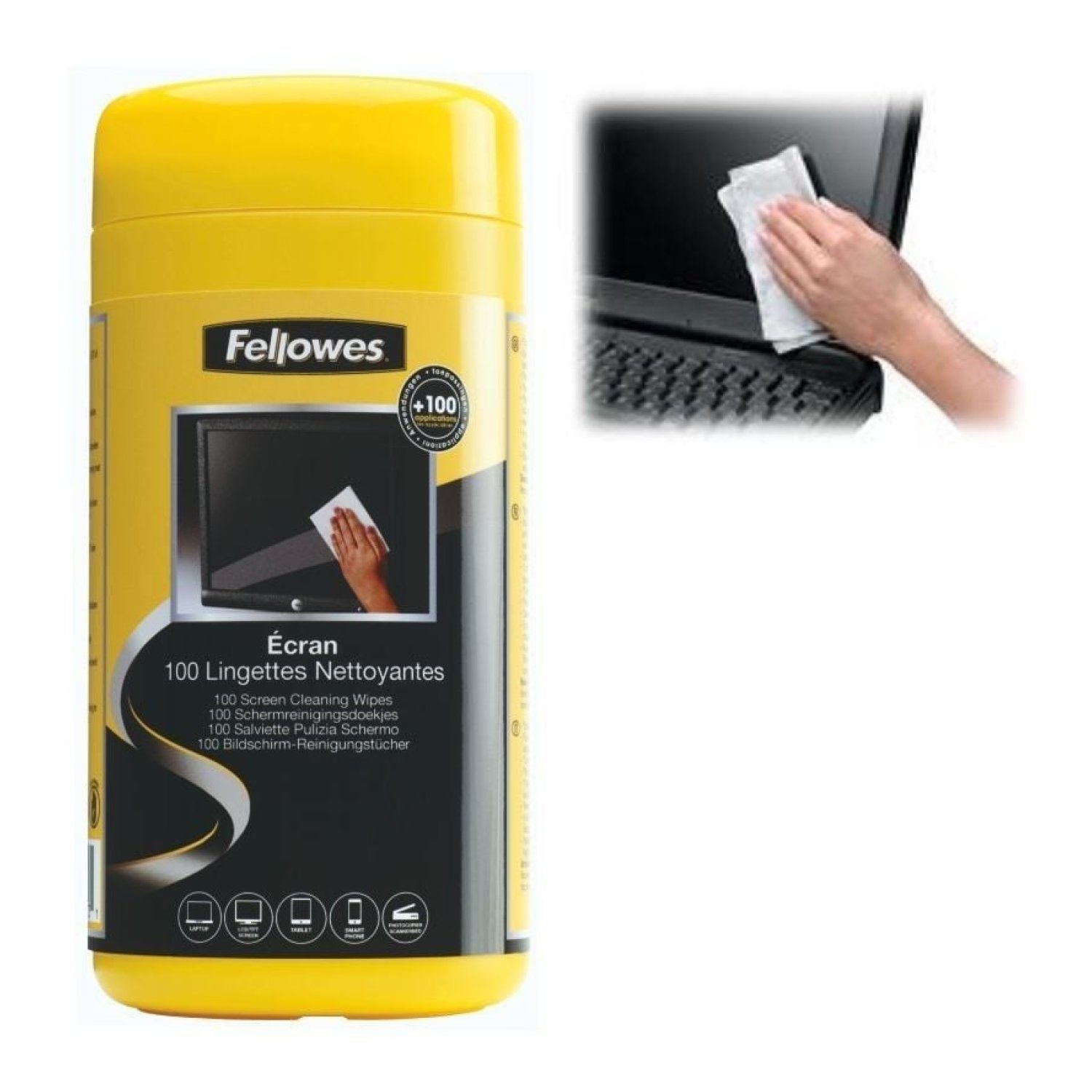 Dispensador de 100 Toallitas Fellowes 9183101 para Limpieza de Pantallas/ Pack de 6 Unidades