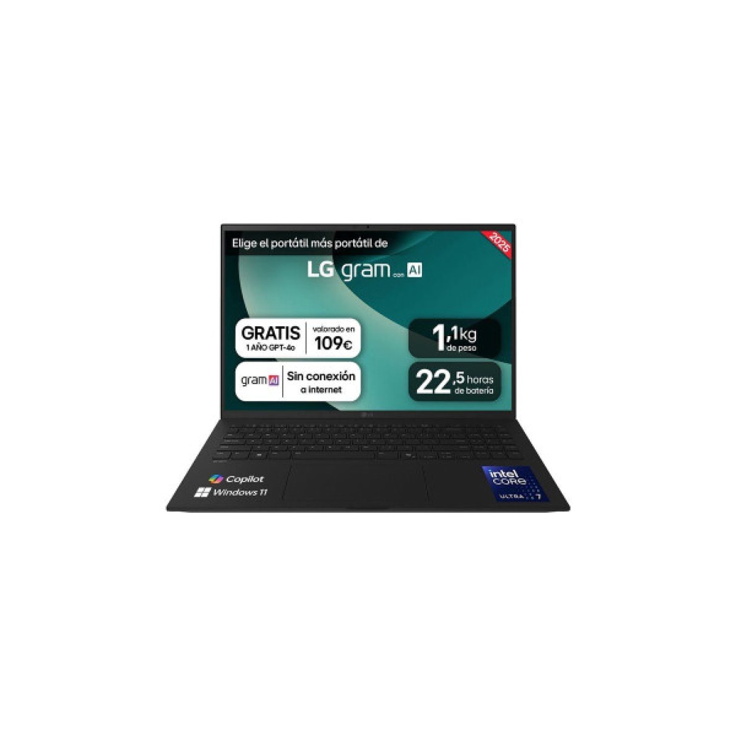 PORTATIL LG GRAM,16",16Z90T, INTEL CORE ULTRA 7, 40,6 CM, 2560 X 1600 PIXELES, 32 GB, 1 TB, WINDOWS 11 HOME