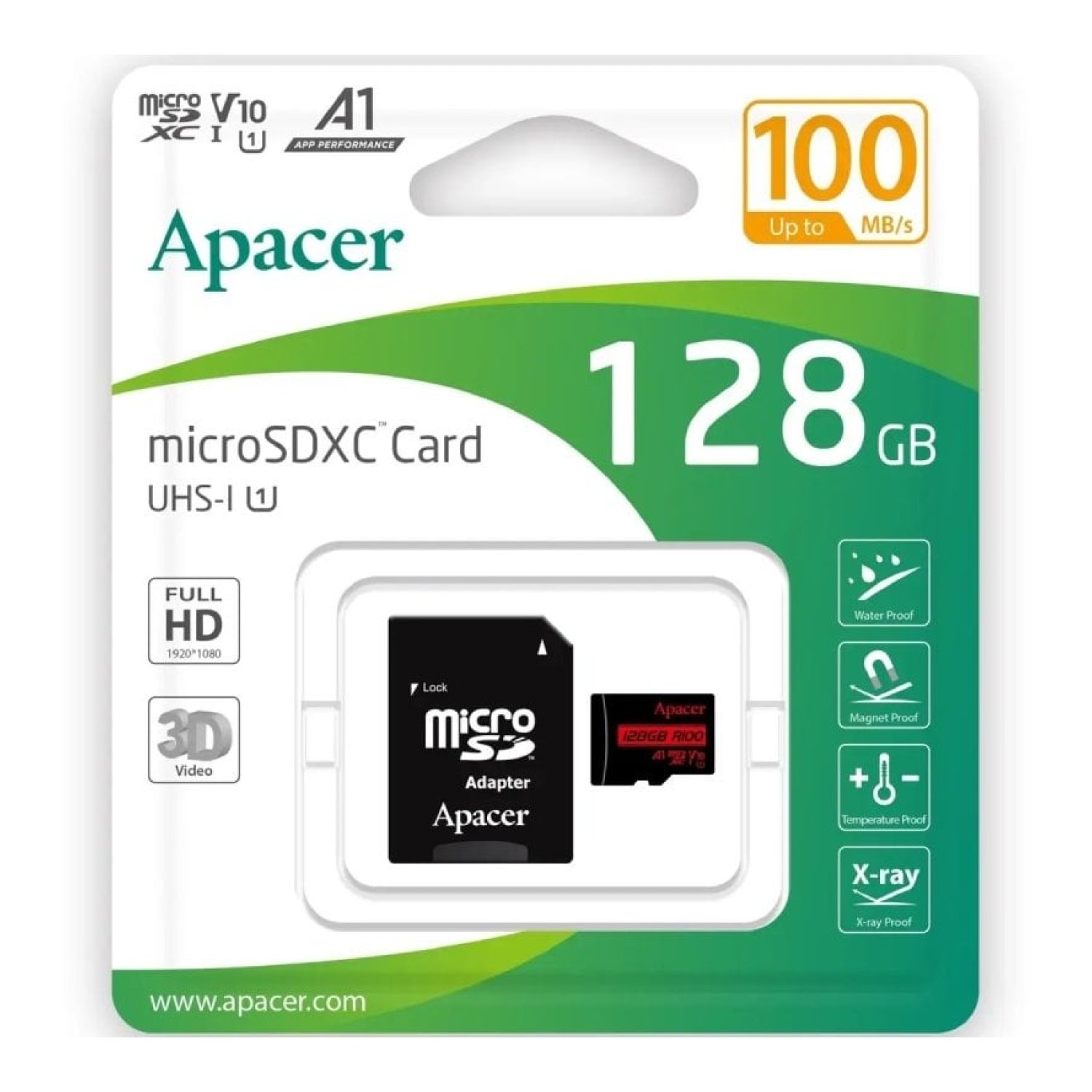 Tarjeta de Memoria Apacer 128GB XC UHS 1 con Adaptador/ Clase 10/ 100MBs