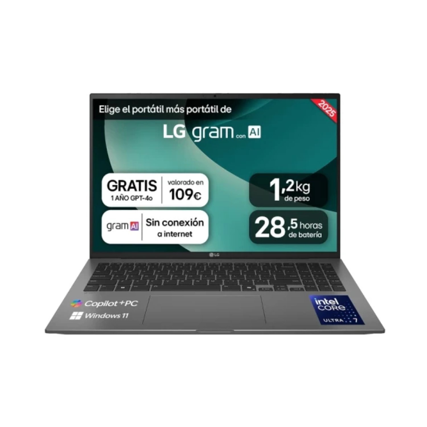 LG PORTÁTIL 16" GRAM 16Z90TL, COPILOT+ PC, WINDOWS 11 HOME, INTEL CORE ULTRA 7, 32 GB RAM, 1 TB SSD, PANEL IPS WQXGA (2560X1600), LIGERO, 1,389 G, 24.5 H, AI, NEGRO