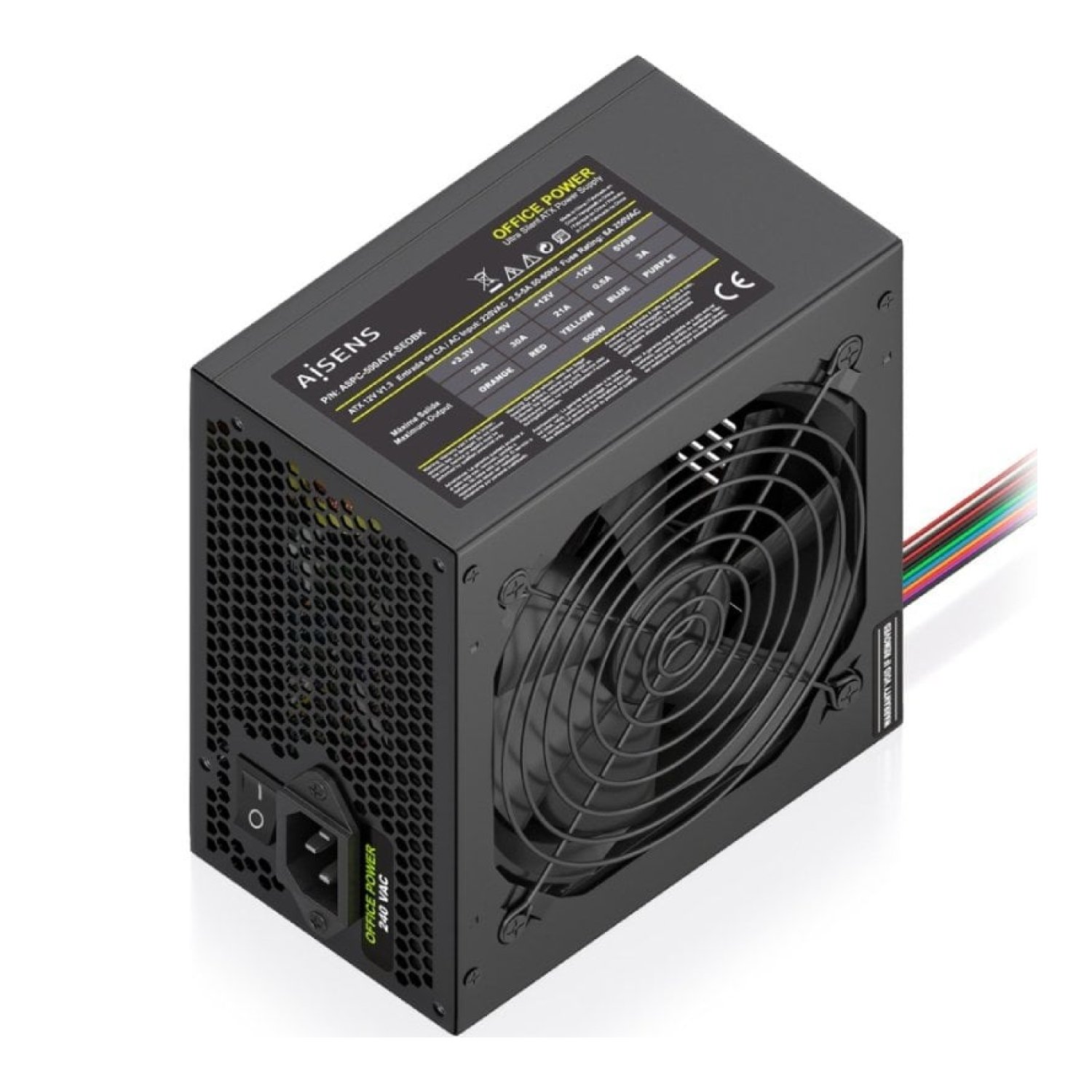 Fuente de Alimentación Aisens ASPC-500ATX-SEOBK/ 500W/ Ventilador 12cm