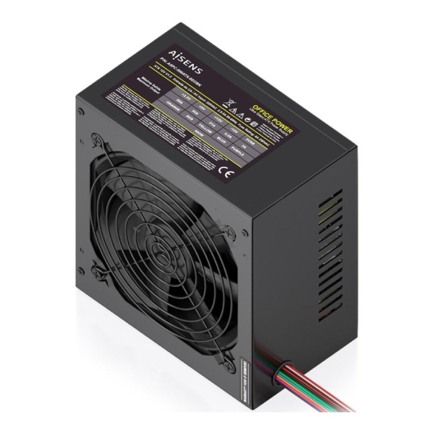 Fuente de Alimentación Aisens ASPC-500ATX-SEOBK/ 500W/ Ventilador 12cm