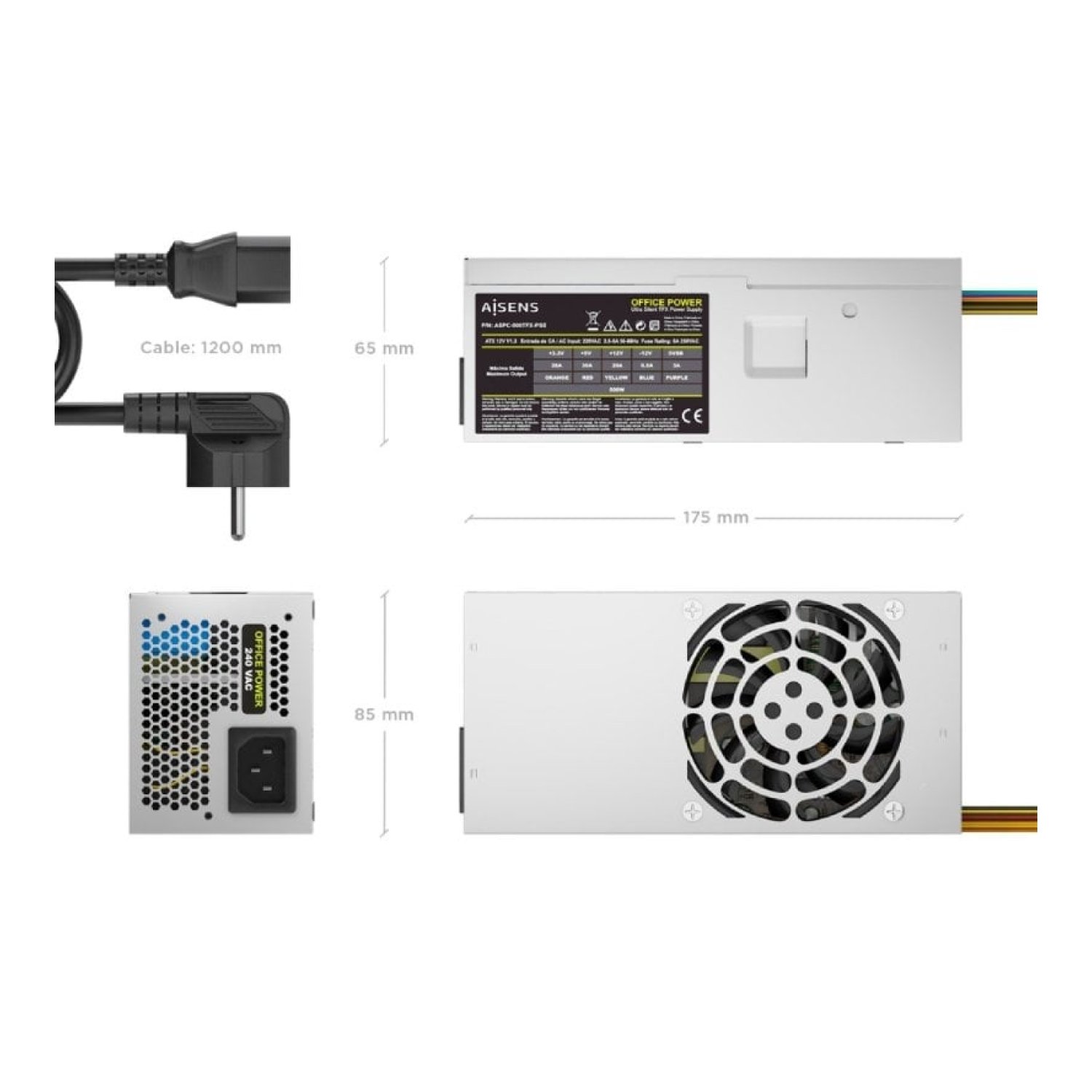 Fuente de Alimentación TFX Aisens ASPC-500TFX-PSE/ 500W/ Ventilador 8cm