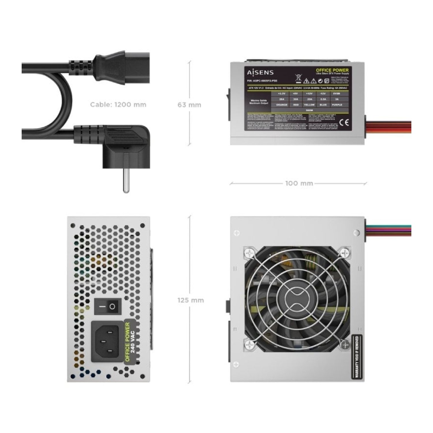 Fuente de Alimentación SFX Aisens ASPC-500SFX-PSE/ 500W/ Ventilador 8cm
