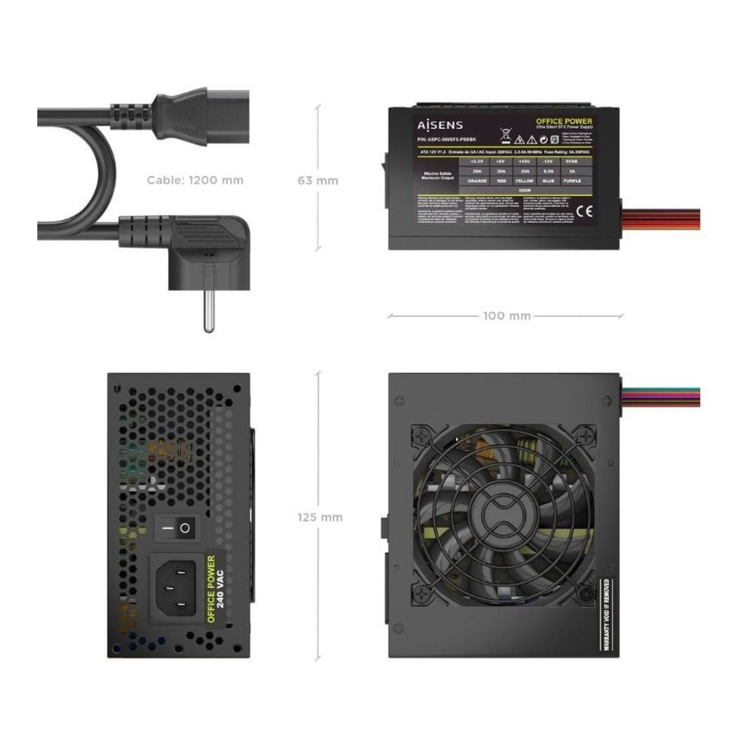 Fuente de Alimentación SFX Aisens ASPC-500SFX-PSEBK/ 500W/ Ventilador 8cm