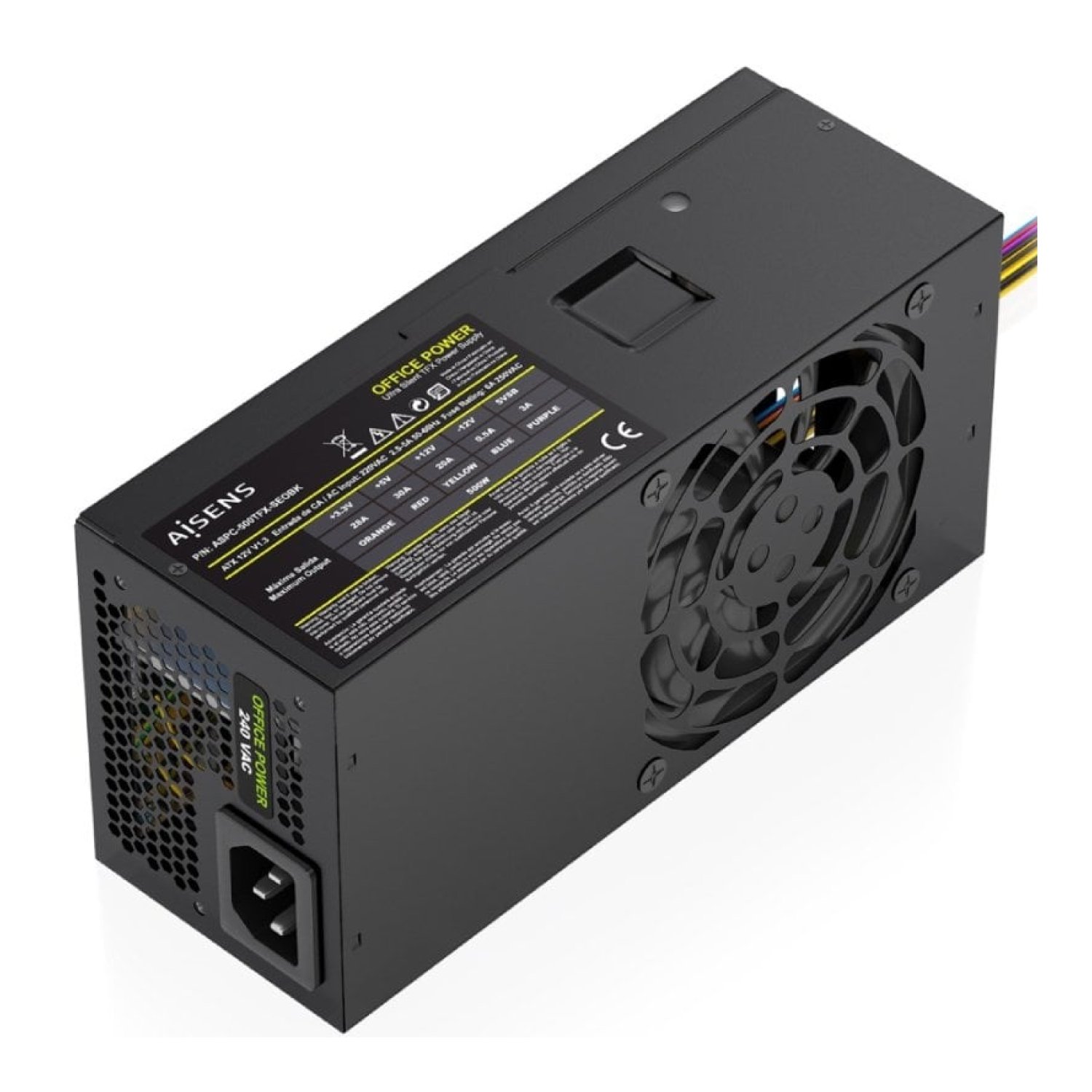 Fuente de Alimentación TFX Aisens ASPC-500TFX-SEOBK/ 500W/ Ventilador 8cm