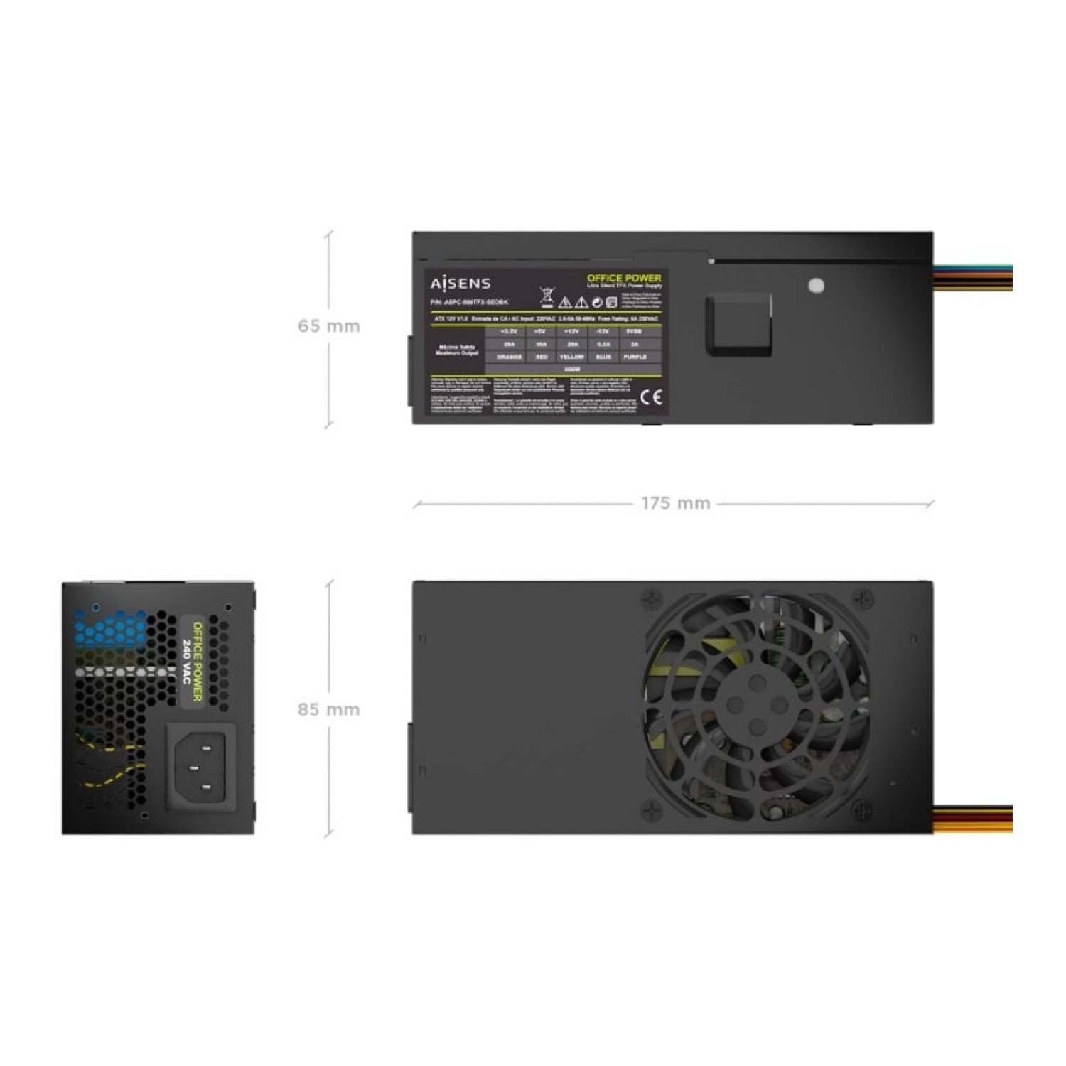 Fuente de Alimentación TFX Aisens ASPC-500TFX-SEOBK/ 500W/ Ventilador 8cm