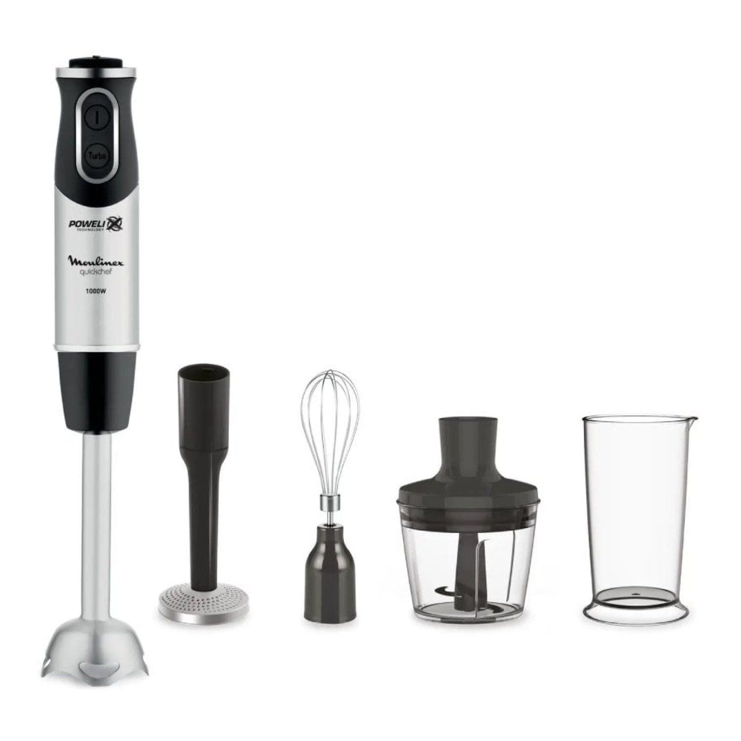 Batidora de mano Moulinex Quickchef/ 1000W/ 10 Velocidades/ Capacidad 800ml/ Incluye Varillas, Picadora, Pasapuré y Vaso Medidor