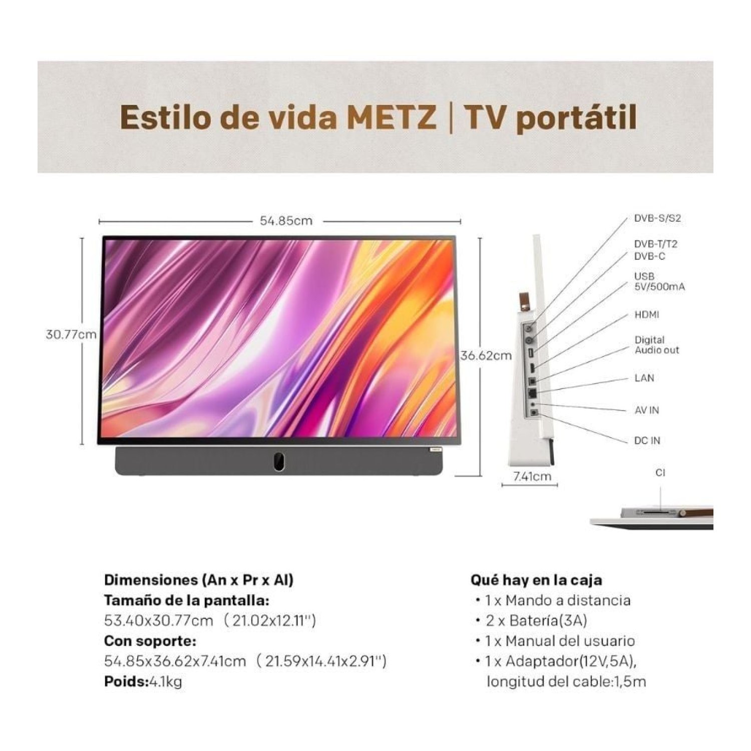 Televisor Portable Metz 24MPE7000Z 24"/ Full HD/ Smart TV/ WiFi