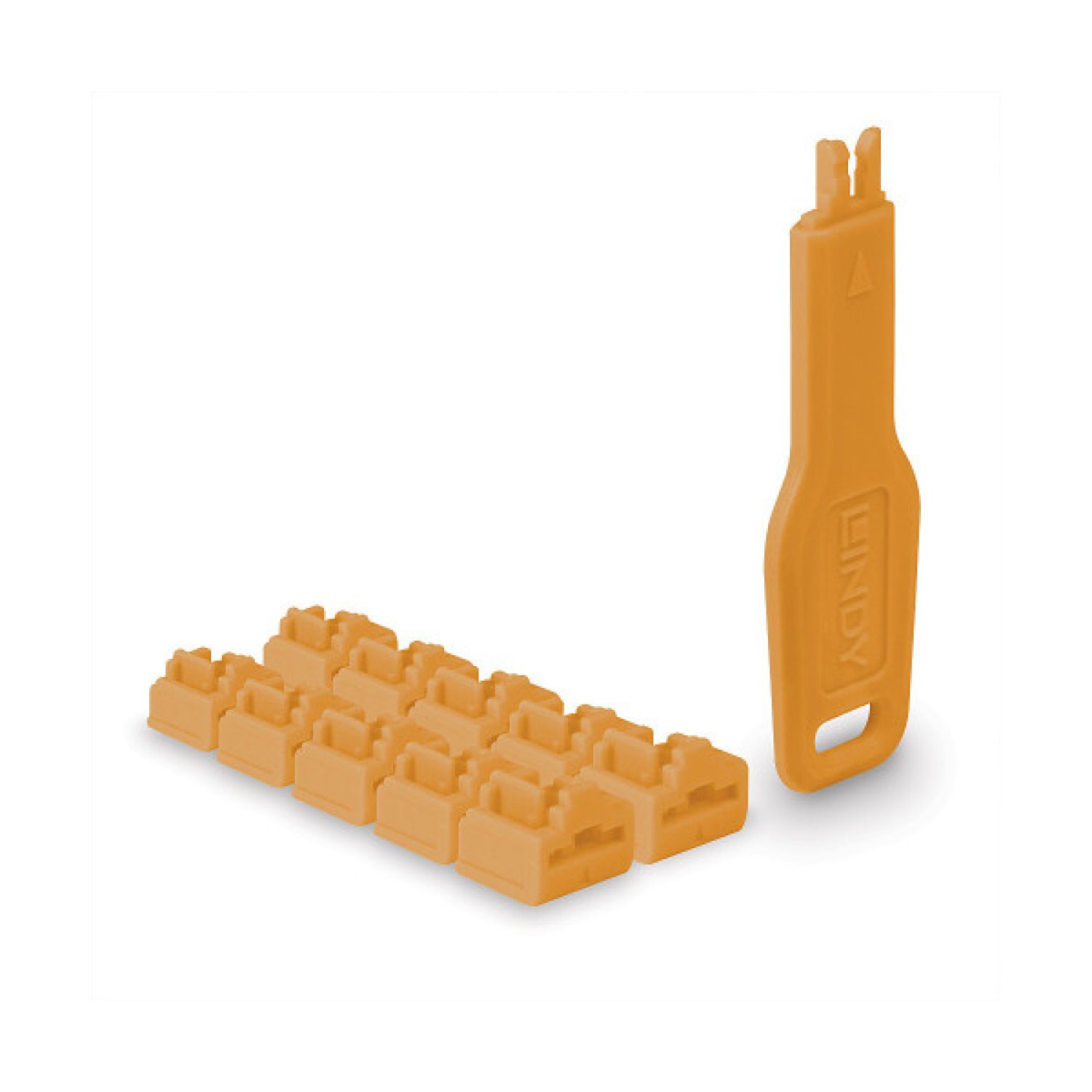Lindy 47897 bloqueador de puerto Bloqueador de puerto + clave RJ-45 Naranja Acrilonitrilo butadieno estireno (ABS) 10 pieza(s)