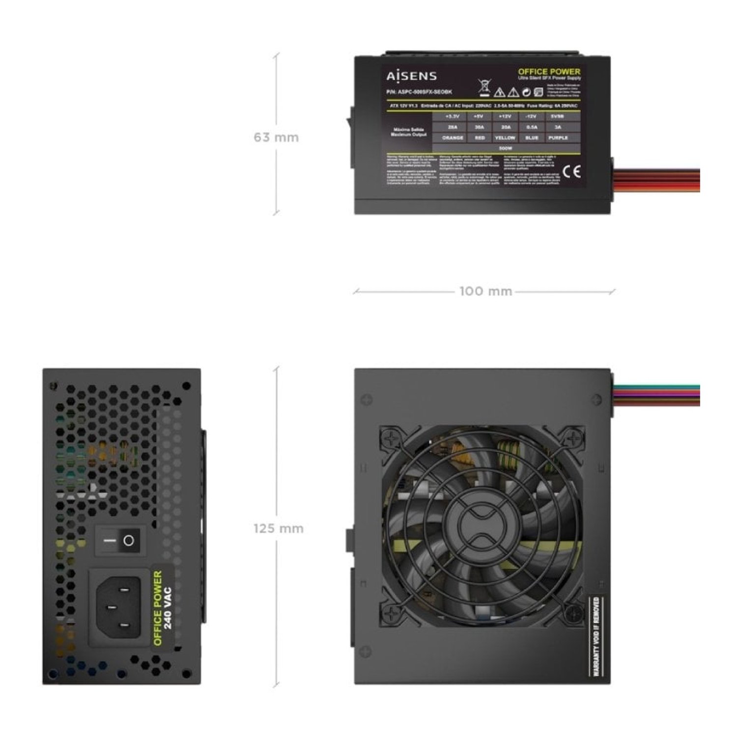 Fuente de Alimentación SFX Aisens ASPC-500SFX-SEOBK/ 500W/ Ventilador 8cm