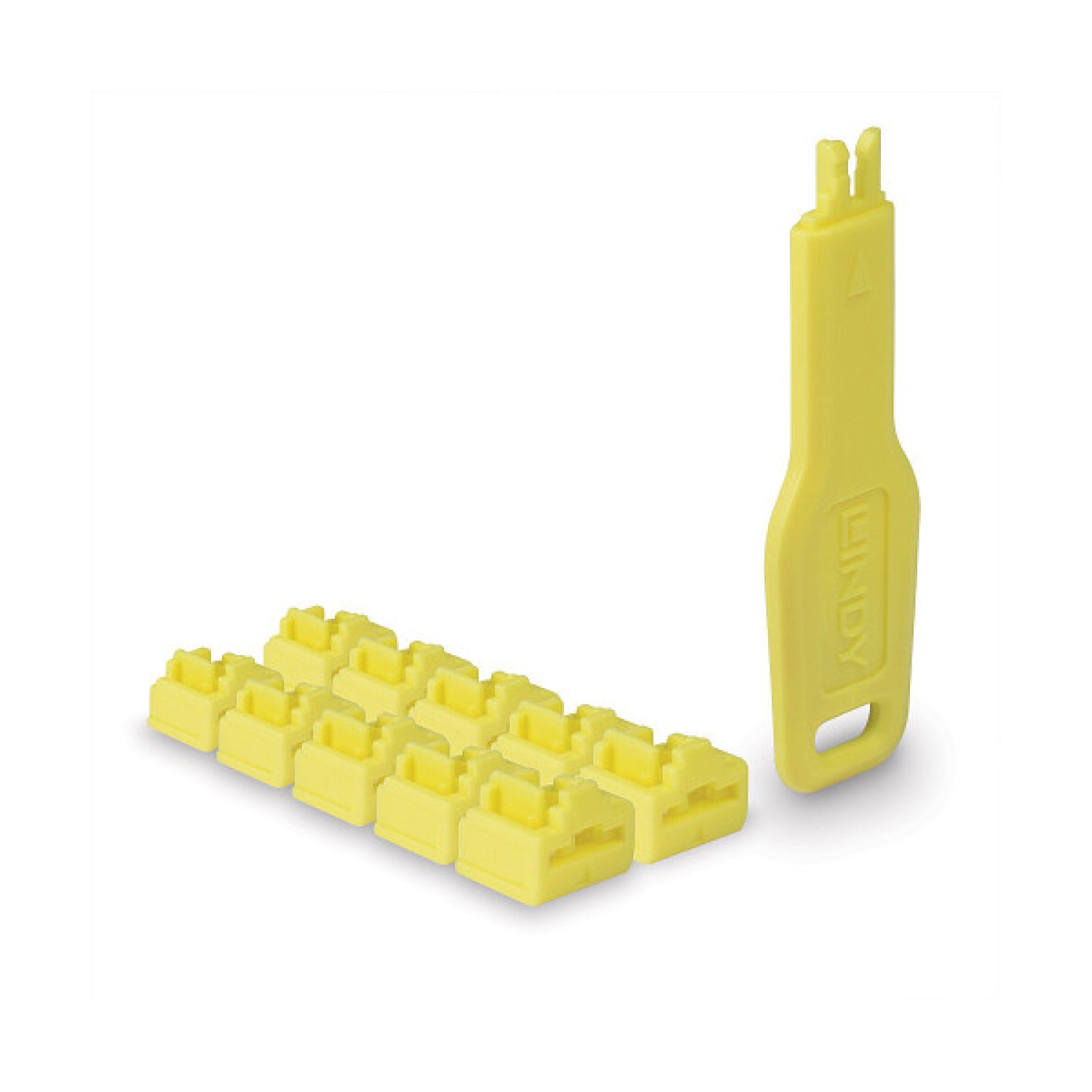 Lindy 47900 bloqueador de puerto Bloqueador de puerto + clave RJ-45 Amarillo Acrilonitrilo butadieno estireno (ABS) 10 pieza(s)